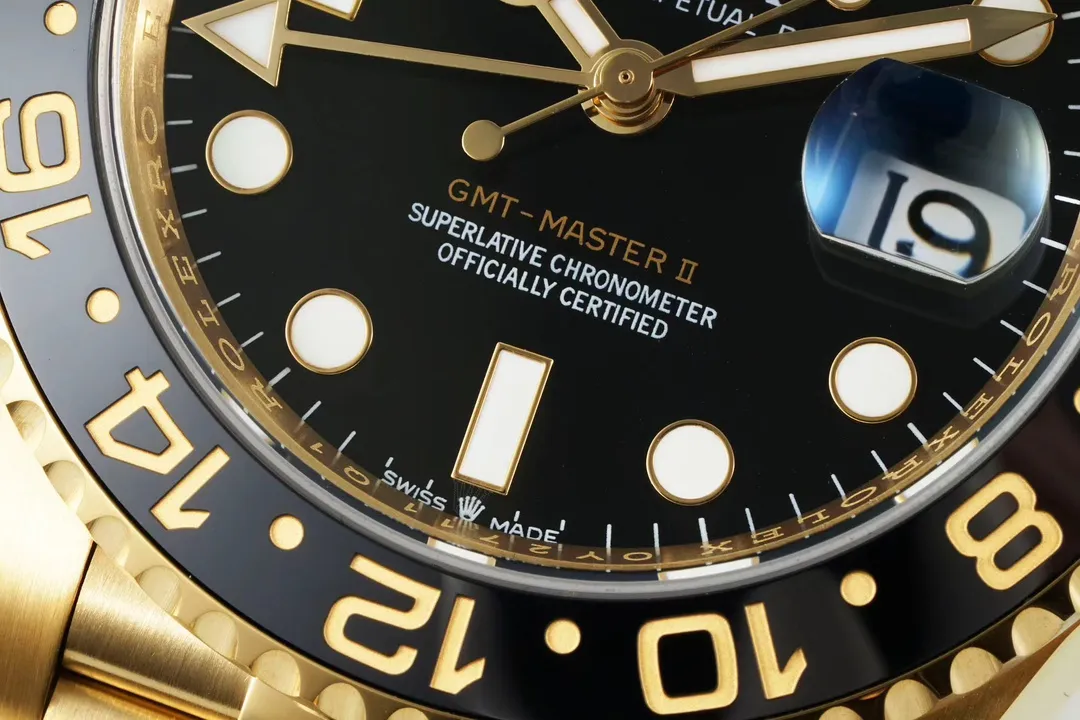 Compact AR Factory Rolex GMT-Master II 40mm 18K Yellow Gold Black Dial with Black Gold Ceramic Bezel Jubilee 366