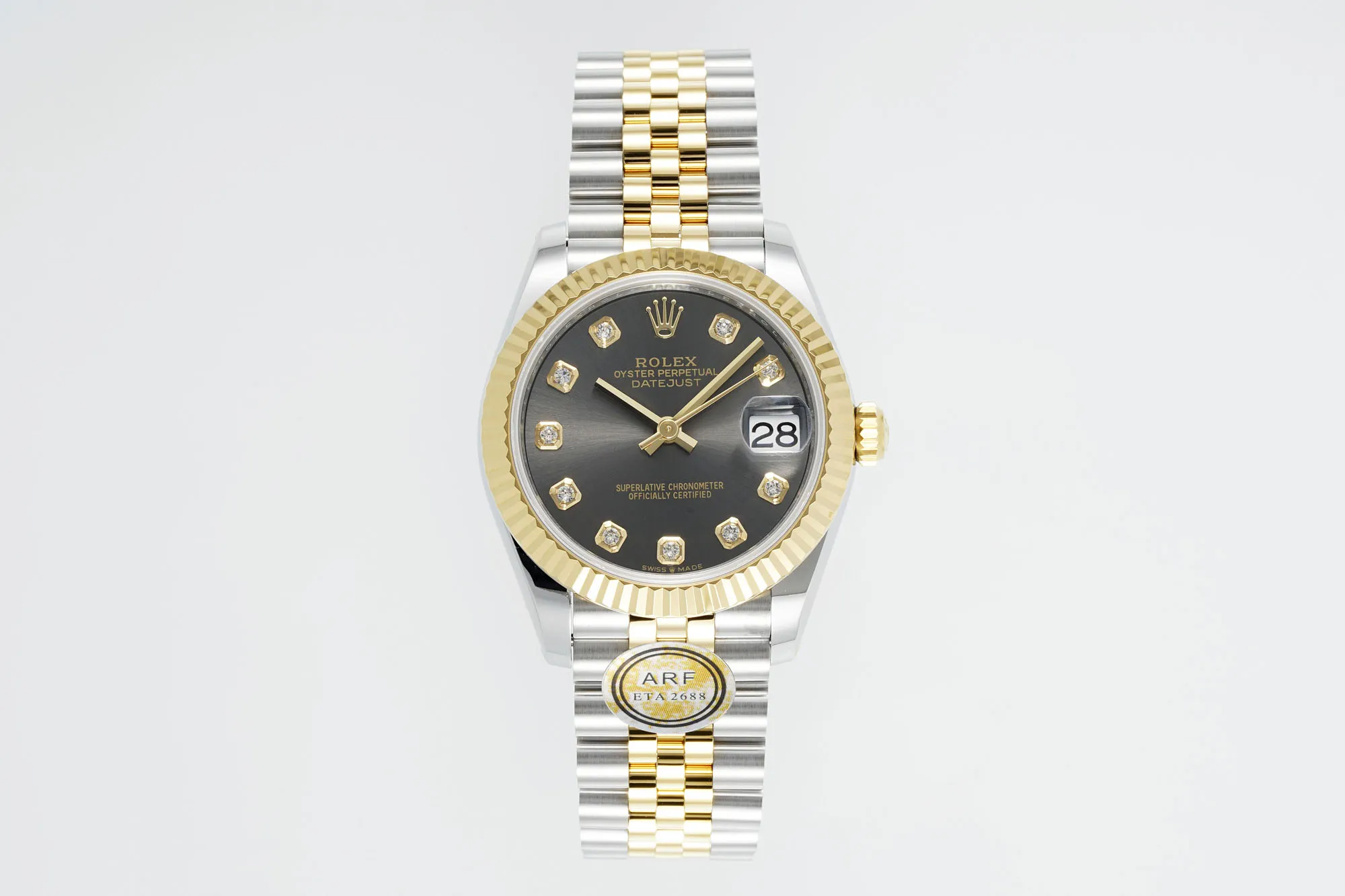 Upgraded AR Factory Rolex Lady-Datejust 31mm Two-Tone Steel and Yellow Gold Black Diamond Dial Fluted Bezel Oyster Bracelet Watch 4912