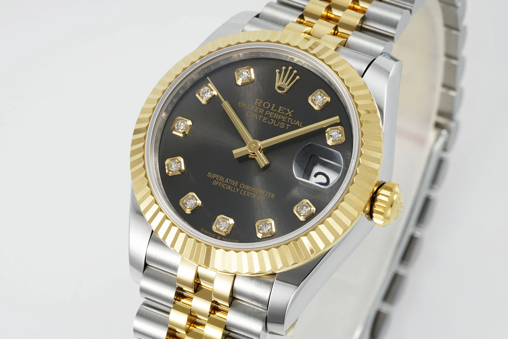 Upgraded AR Factory Rolex Lady-Datejust 31mm Two-Tone Steel and Yellow Gold Black Diamond Dial Fluted Bezel Oyster Bracelet Watch 4912