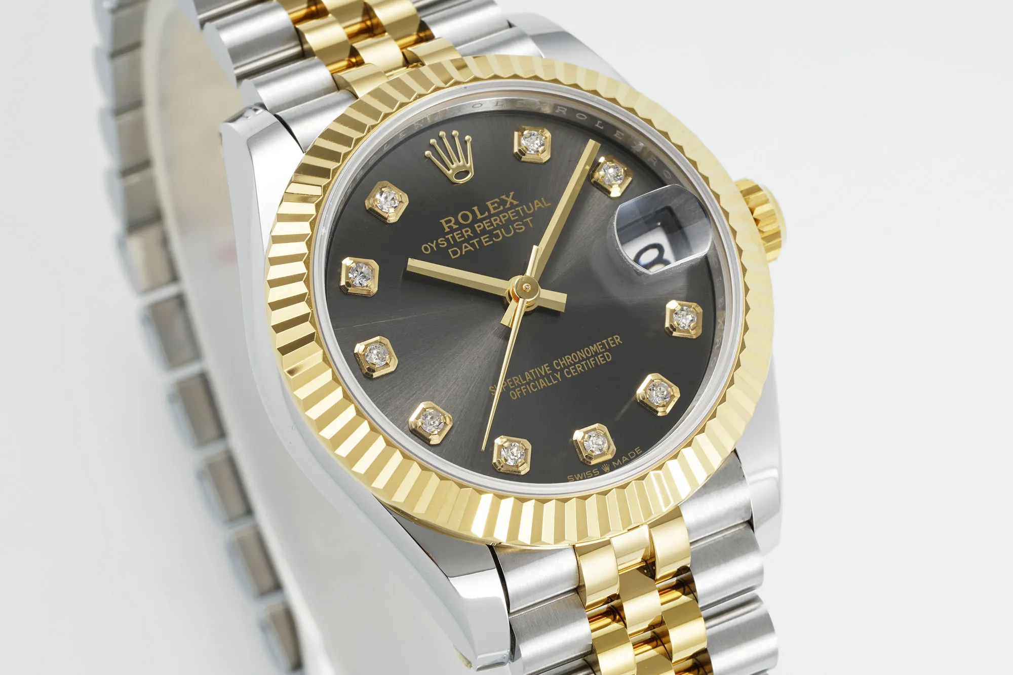Upgraded AR Factory Rolex Lady-Datejust 31mm Two-Tone Steel and Yellow Gold Black Diamond Dial Fluted Bezel Oyster Bracelet Watch 4912