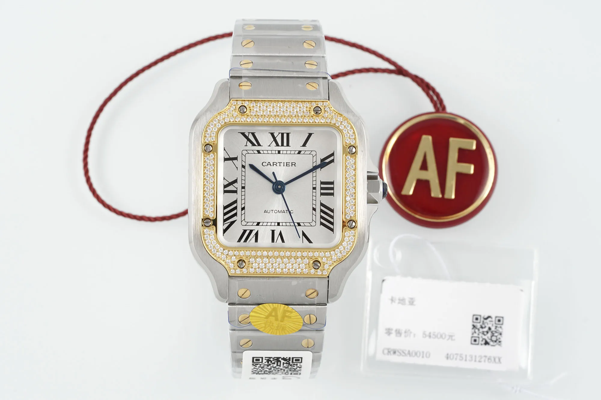 Cartier Santos de Cartier Two-Tone Yellow Gold and Stainless Steel Diamond-Set Automatic Watch with White Dial Lightweight 2776