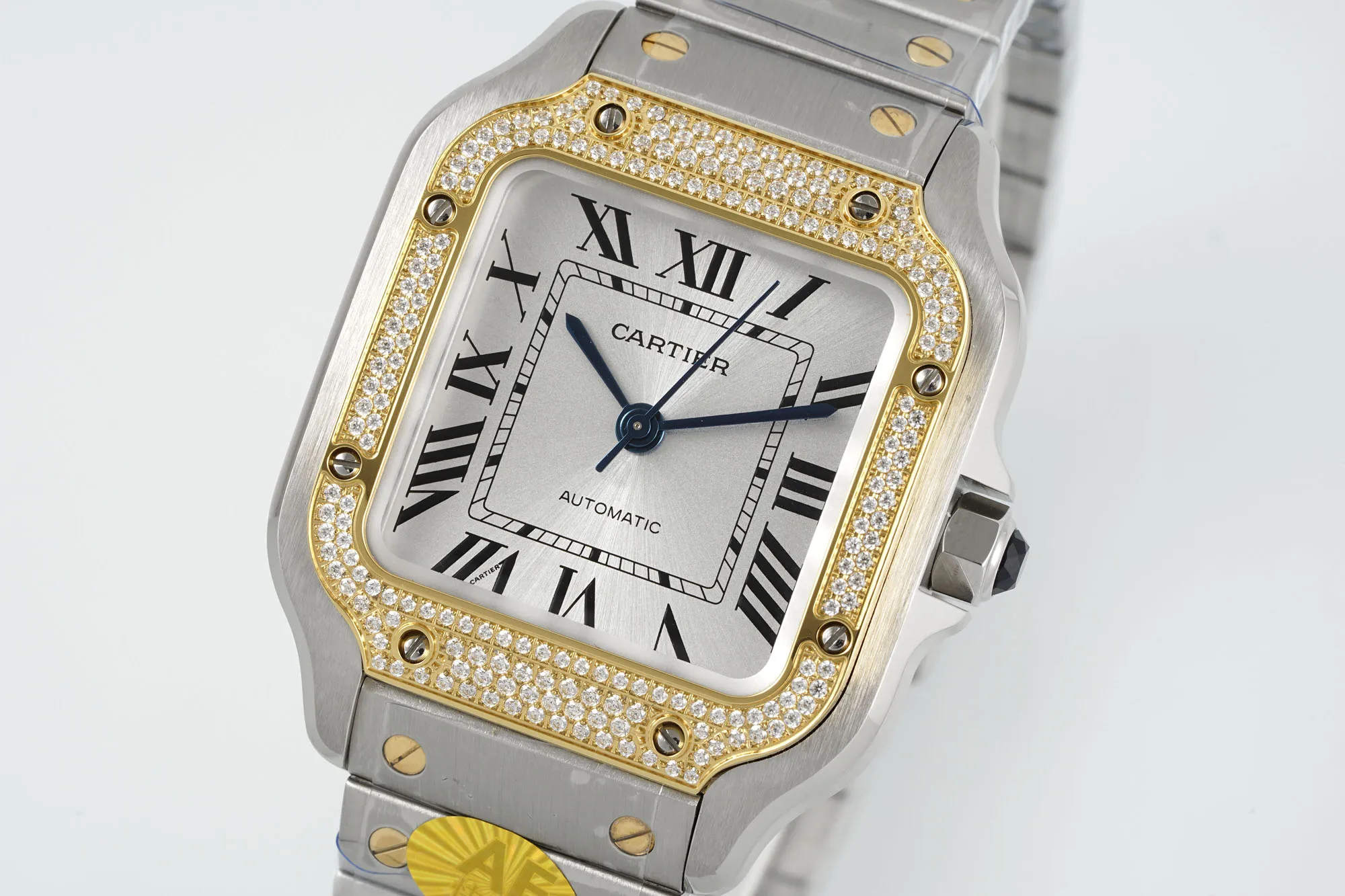AF Factory Cartier Santos de Cartier Two-Tone Yellow Gold and Stainless Steel Diamond-Set Automatic Watch with White Dial Attractive 2772