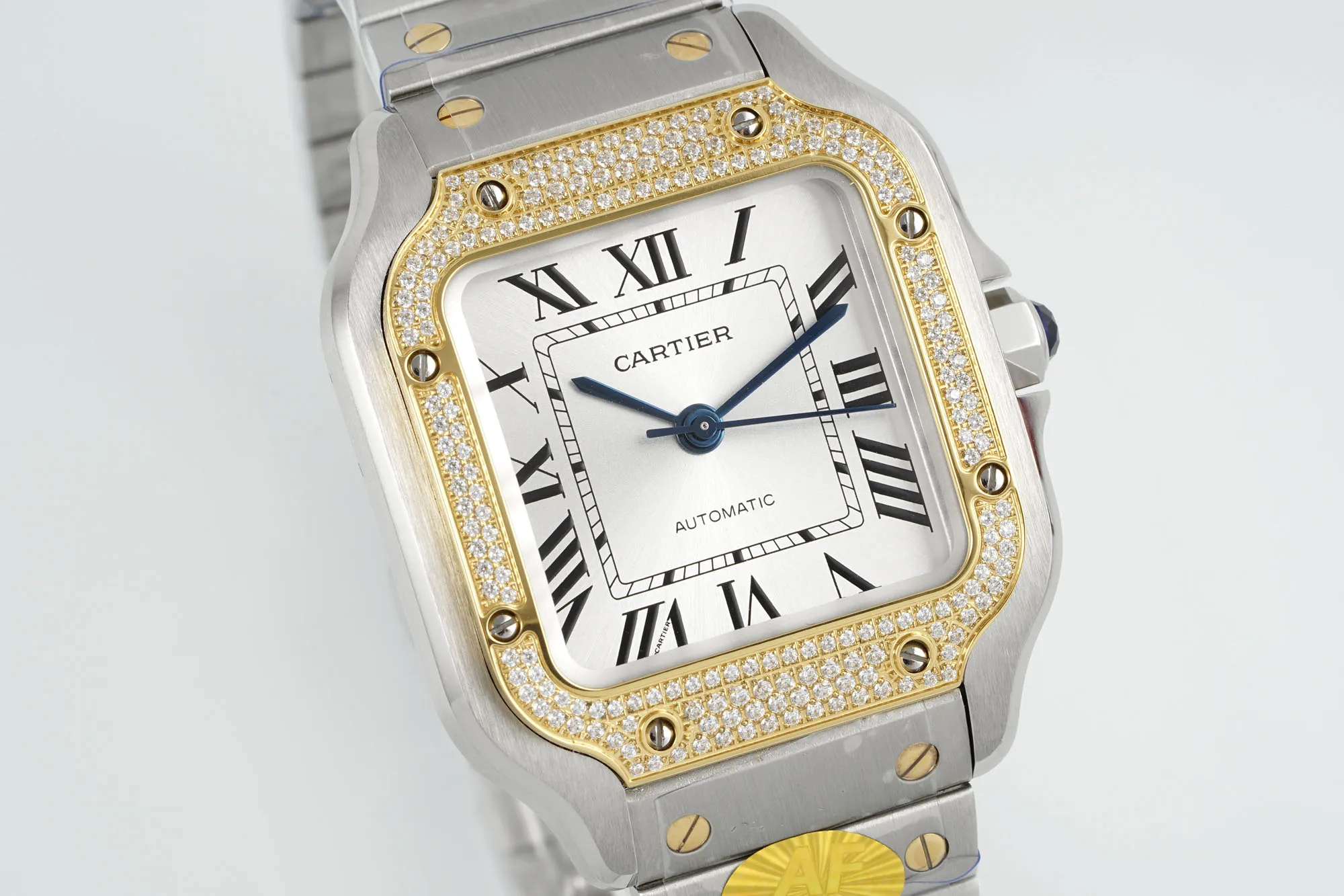 AF Factory Cartier Santos de Cartier Two-Tone Yellow Gold and Stainless Steel Diamond-Set Automatic Watch with White Dial Attractive 2772