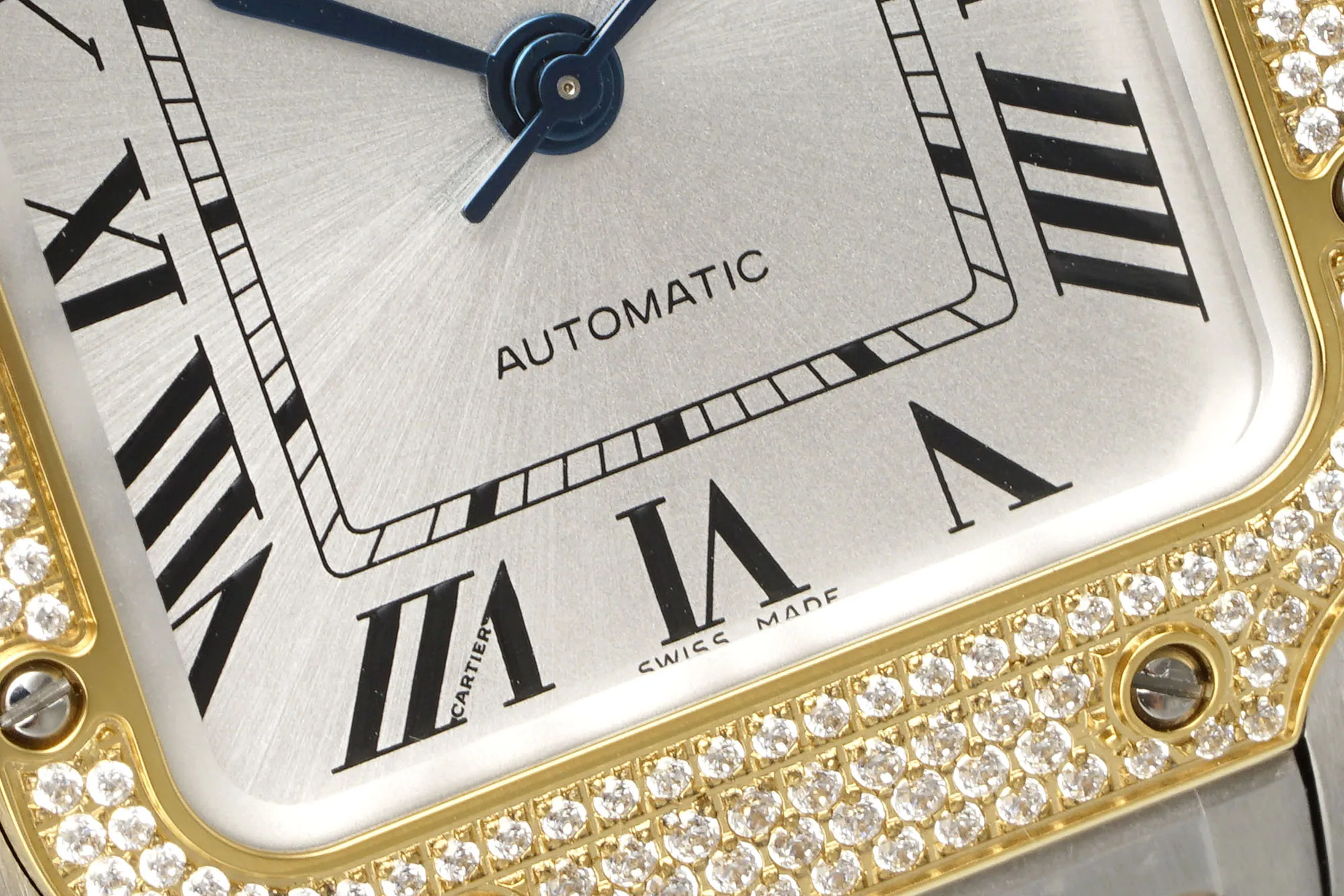 AF Factory Cartier Santos de Cartier Two-Tone Yellow Gold and Stainless Steel Diamond-Set Automatic Watch with White Dial Attractive 2772