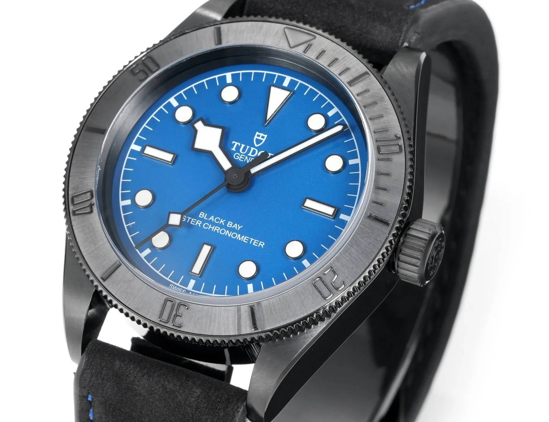 FlexibleFit Tudor Black Bay Blue Dial Automatic Diver’s Watch with Black Leather Strap 4261