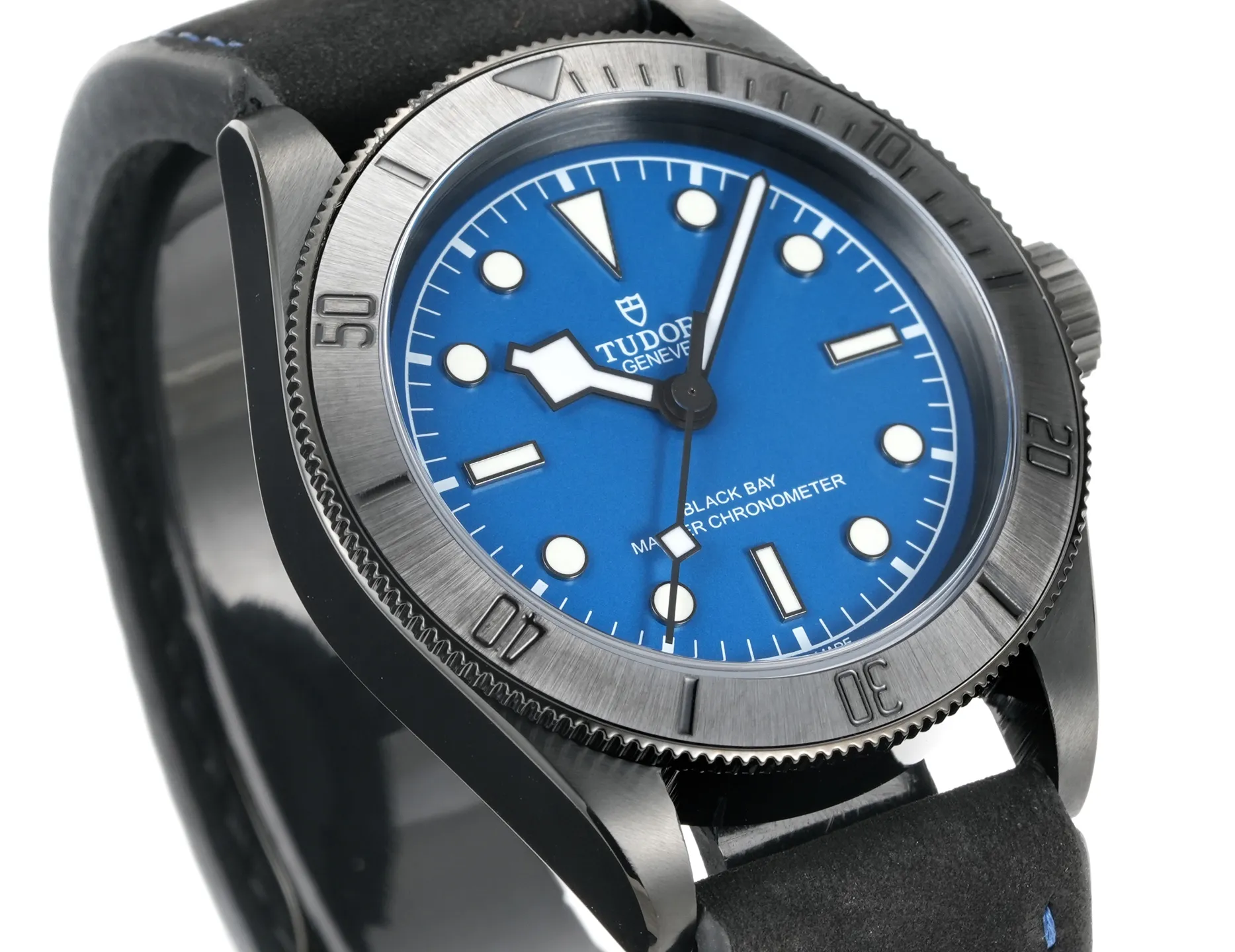 FlexibleFit Tudor Black Bay Blue Dial Automatic Diver’s Watch with Black Leather Strap 4261
