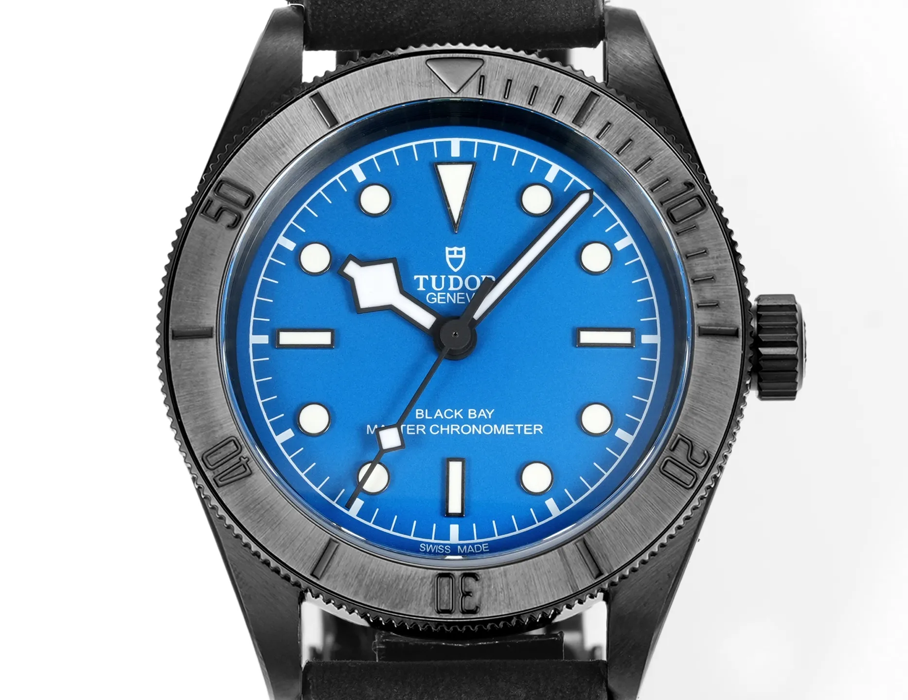 FlexibleFit Tudor Black Bay Blue Dial Automatic Diver’s Watch with Black Leather Strap 4261