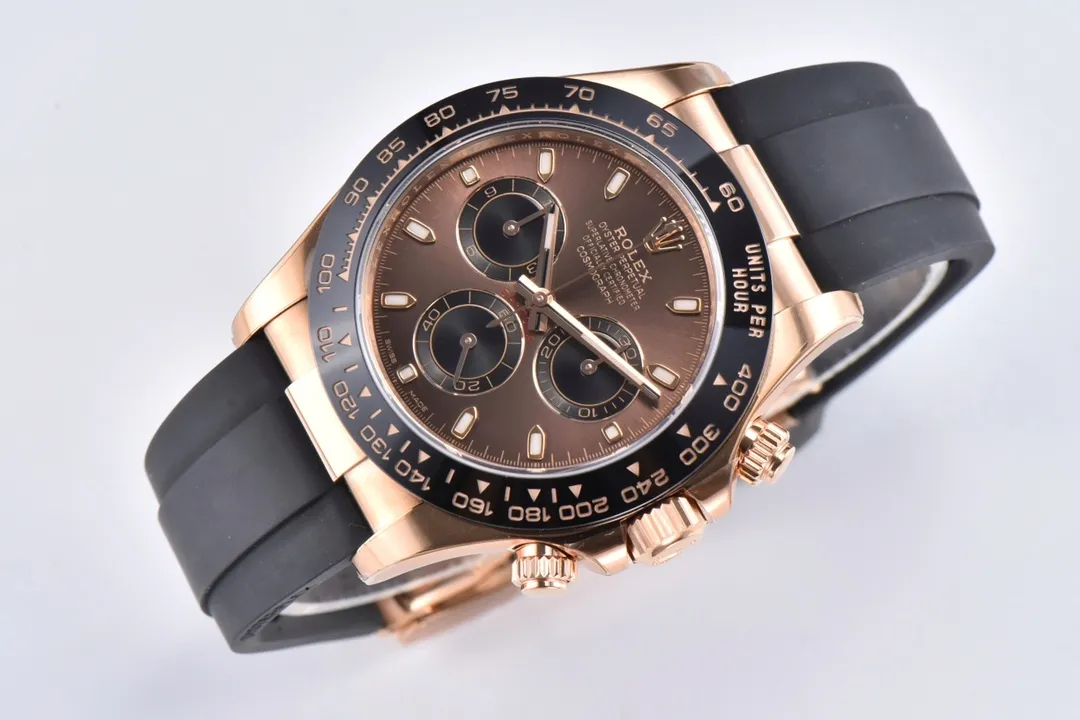 VS Factory Weighted Rolex Daytona Watch with Black Rubber Strap, Brown Dial, and Exquisite VSF Watches Craftsmanship Reliable 12