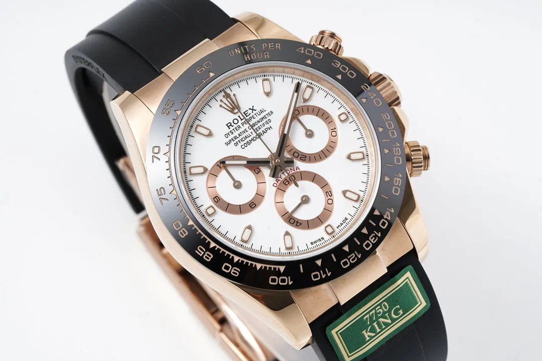 Durable VS Factory Weighted Rolex Daytona Rose Gold Black Rubber Strap Chronograph VSF Luxury Watch 92