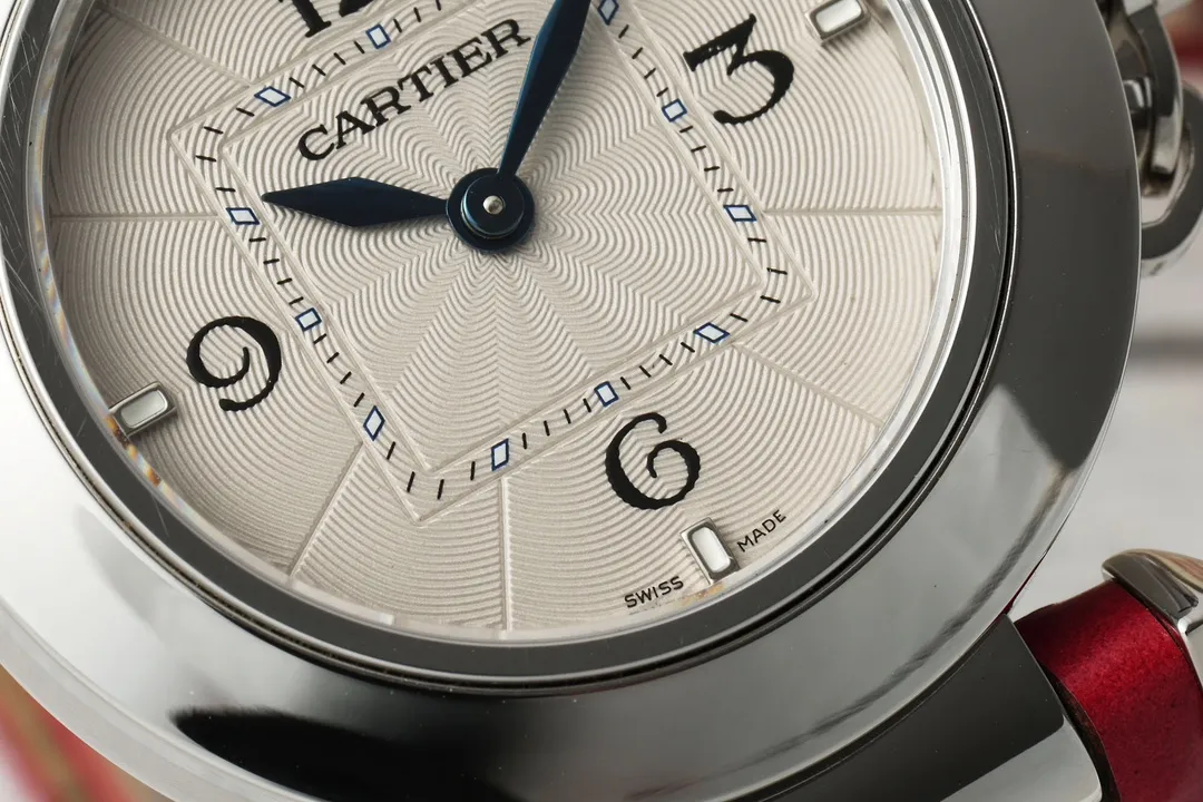 AF Factory Cartier Pasha de Cartier 35mm Women’s Watch with Silver Case, White Dial, and Red Leather Strap Breathable 2803