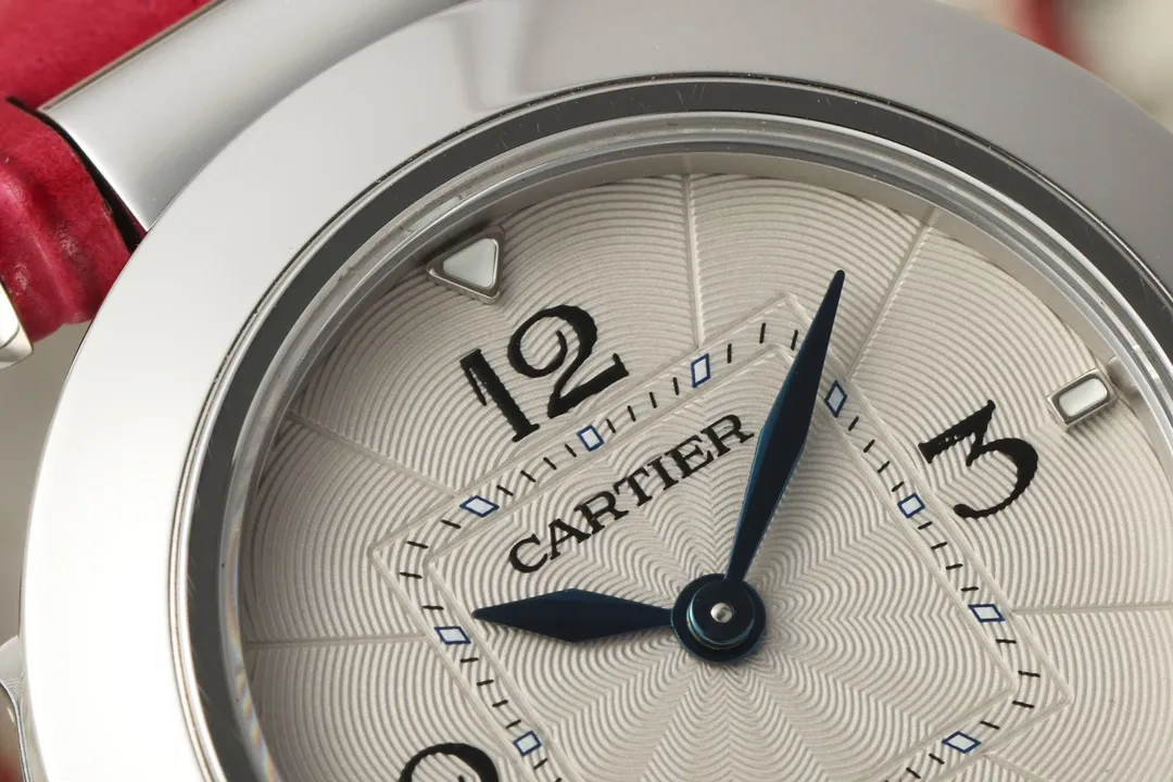 AF Factory Cartier Pasha de Cartier 35mm Women’s Watch with Silver Case, White Dial, and Red Leather Strap Breathable 2803
