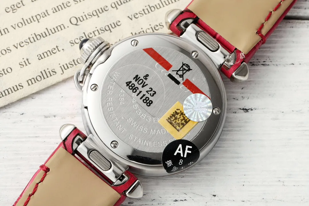 AF Factory Cartier Pasha de Cartier 35mm Women’s Watch with Silver Case, White Dial, and Red Leather Strap Breathable 2803