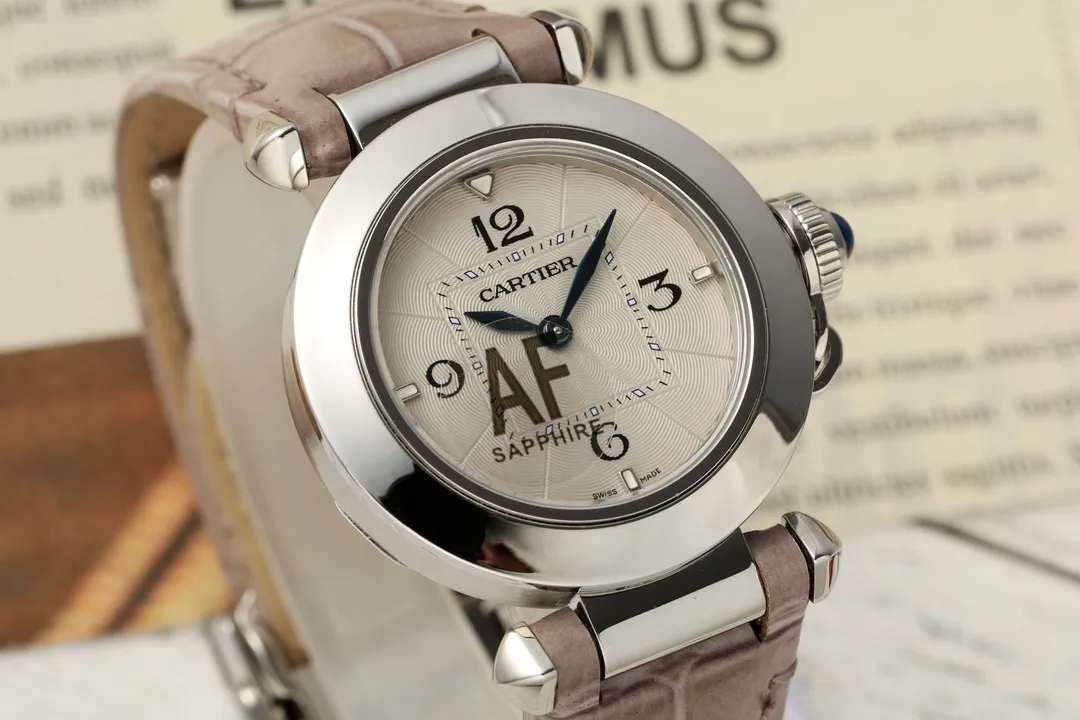 AF Factory Cartier Pasha de Cartier Silver Dial Automatic Watch with Brown Leather Strap and Blue Hands TechFriendly 2787