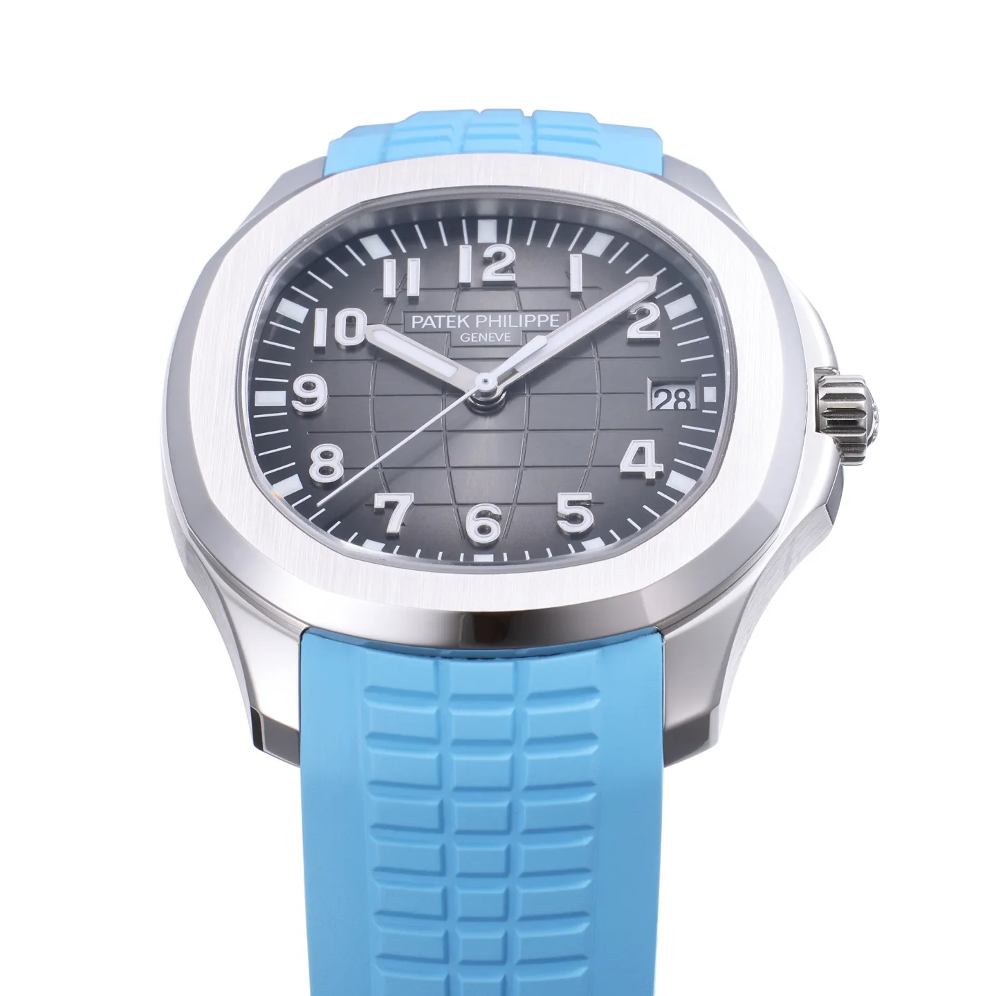 3K Factory Patek Philippe Aquanaut Grey Dial Blue Rubber Strap Stainless Steel Watch Durable 2860