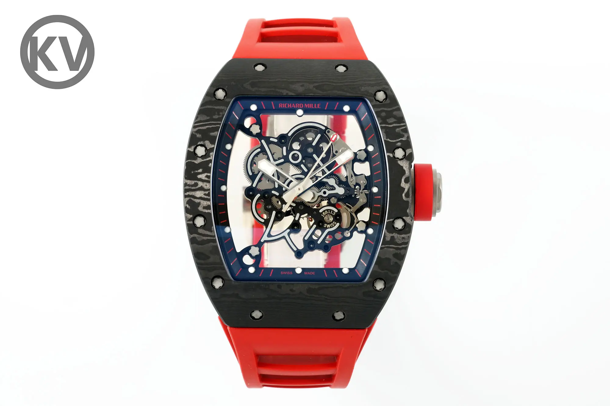 Affordable KV Factory Richard Mille RM055 Skeleton Watch Red Strap –  Super Clone Edition 6519