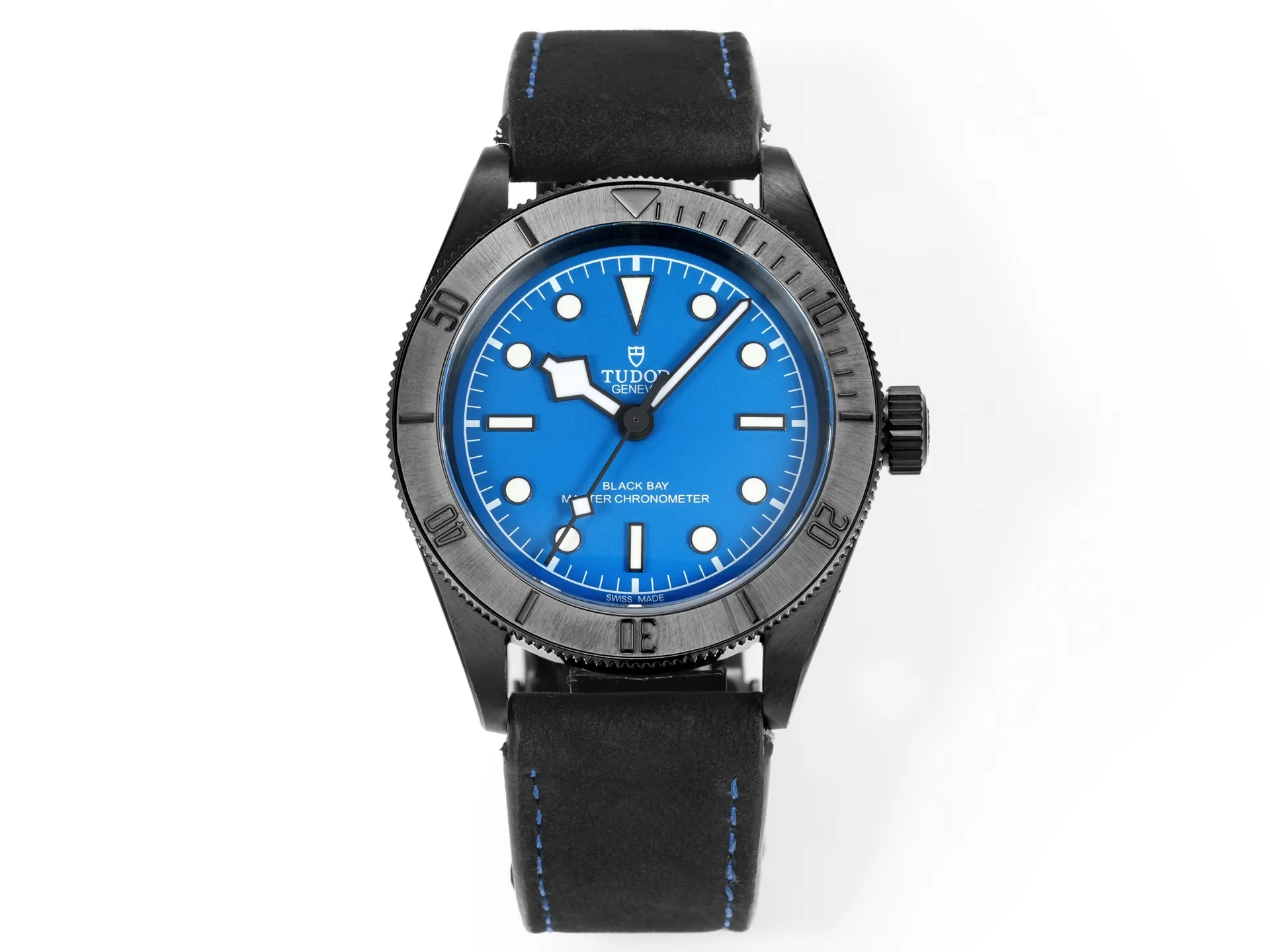 GoodFit ZF Factory Tudor Black Bay Blue Dial Automatic Diver’s Watch with Black Leather Strap 4266