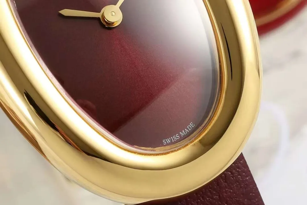 Comfortable AF Factory Cartier Baignoire Oval Gold-Tone Case Burgundy Dial Red Leather Strap Women’s Luxury Watch 5423