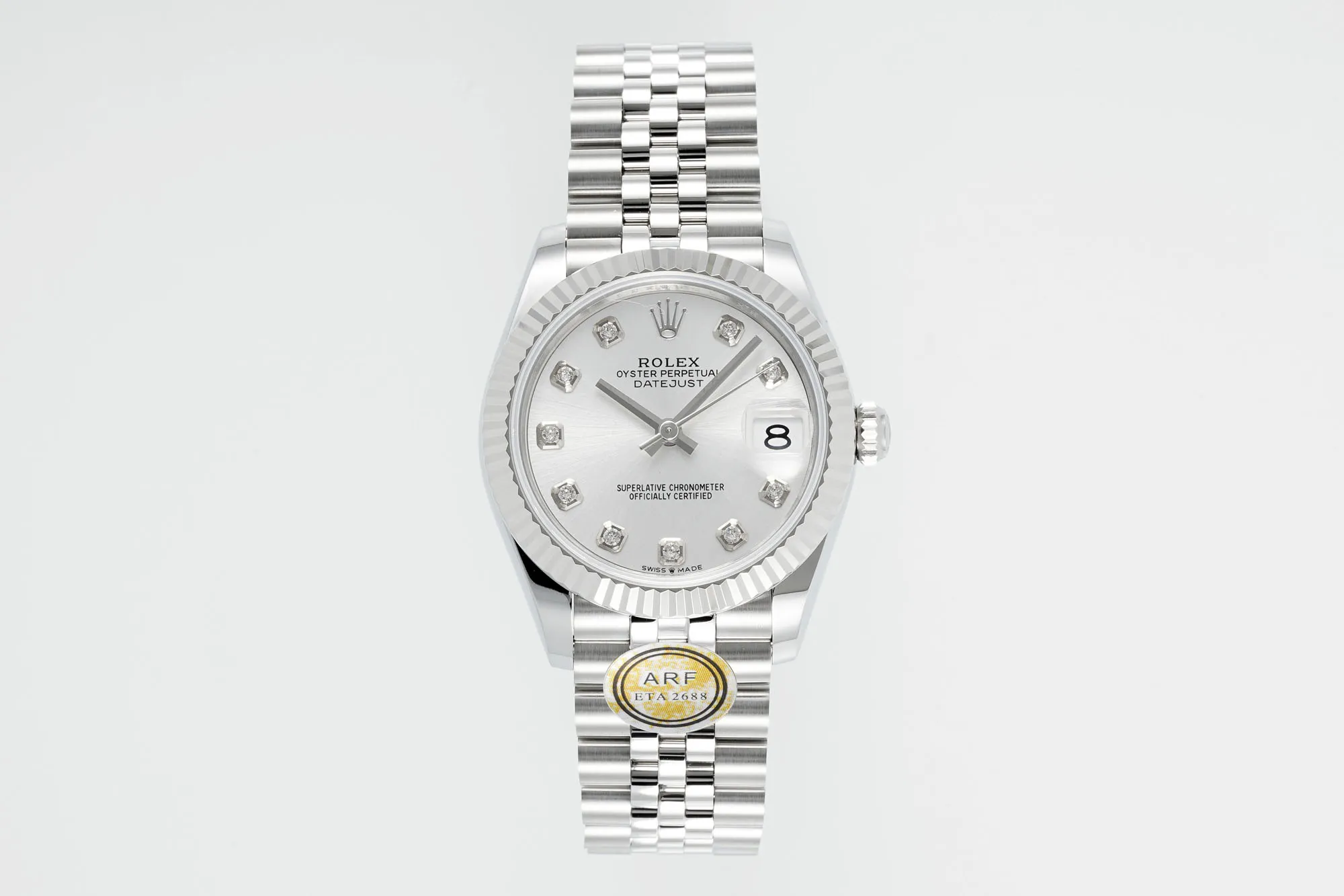 AR Factory Rolex Datejust 31mm Stainless Steel White Dial Diamond Bezel and Markers Jubilee Bracelet Ladies Watch Snug 4932