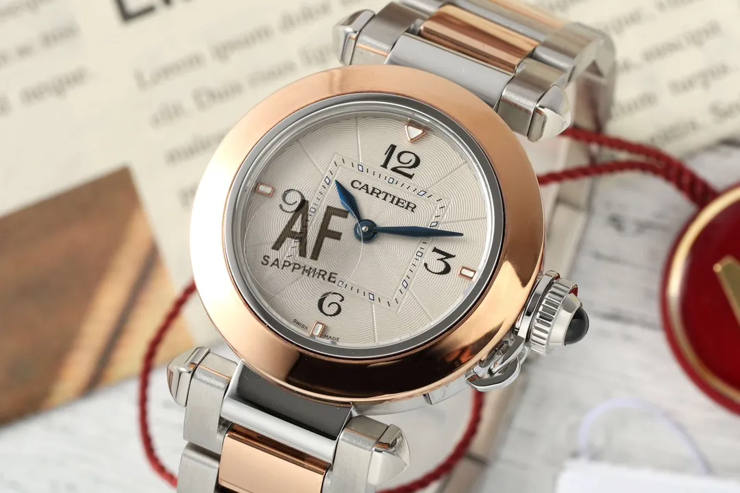 QuickDry Cartier Pasha de Cartier Two-Tone Stainless Steel and Rose Gold Automatic Watch with White Dial and Sapphire Crystal 2815