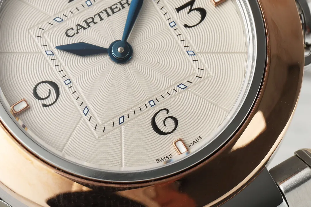 QuickDry Cartier Pasha de Cartier Two-Tone Stainless Steel and Rose Gold Automatic Watch with White Dial and Sapphire Crystal 2815
