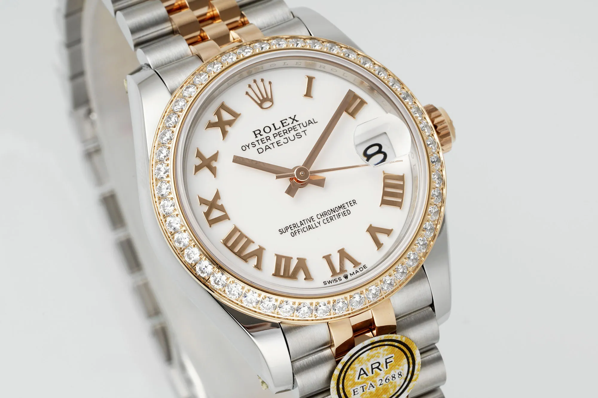 AR Factory Rolex Datejust 31mm White Roman Dial Diamond Bezel Two-Tone Steel and Rose Gold Jubilee Bracelet Ladies Watch Supportive 4982