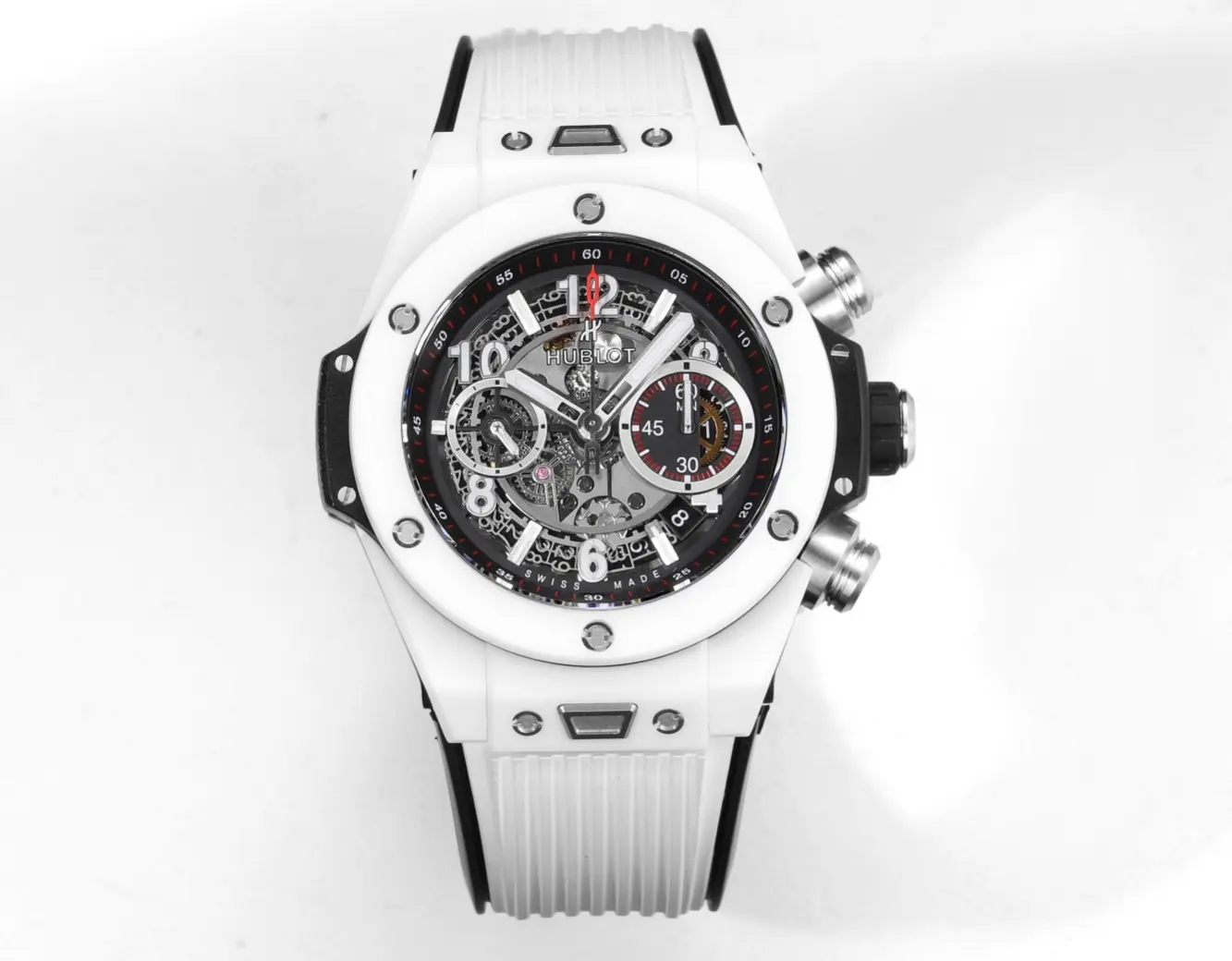 Efficient APS Factory HUBLOT Big Bang Unico White Ceramic Chronograph Watch with Rubber Strap – Super Clone Edition 4679