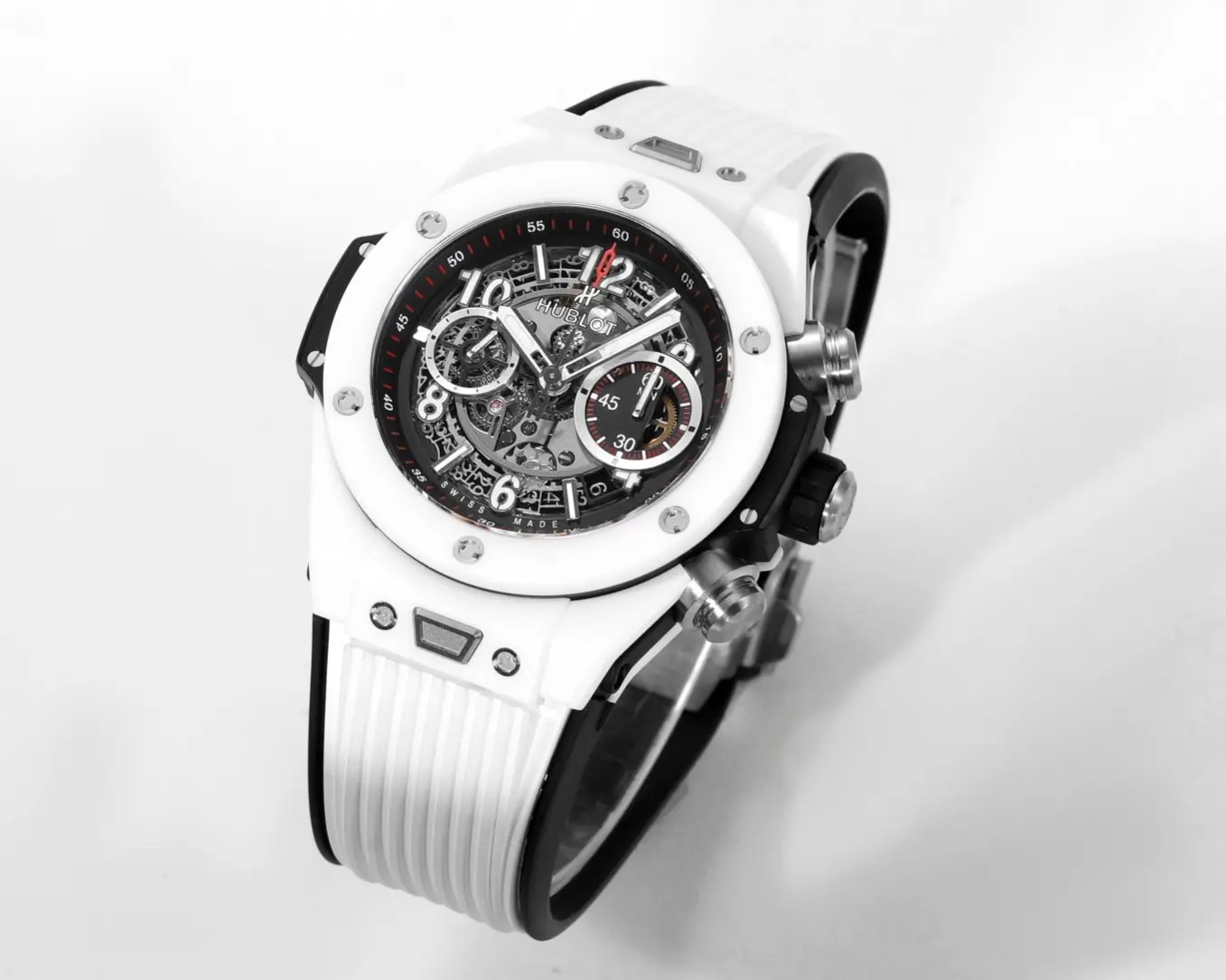 Efficient APS Factory HUBLOT Big Bang Unico White Ceramic Chronograph Watch with Rubber Strap – Super Clone Edition 4679
