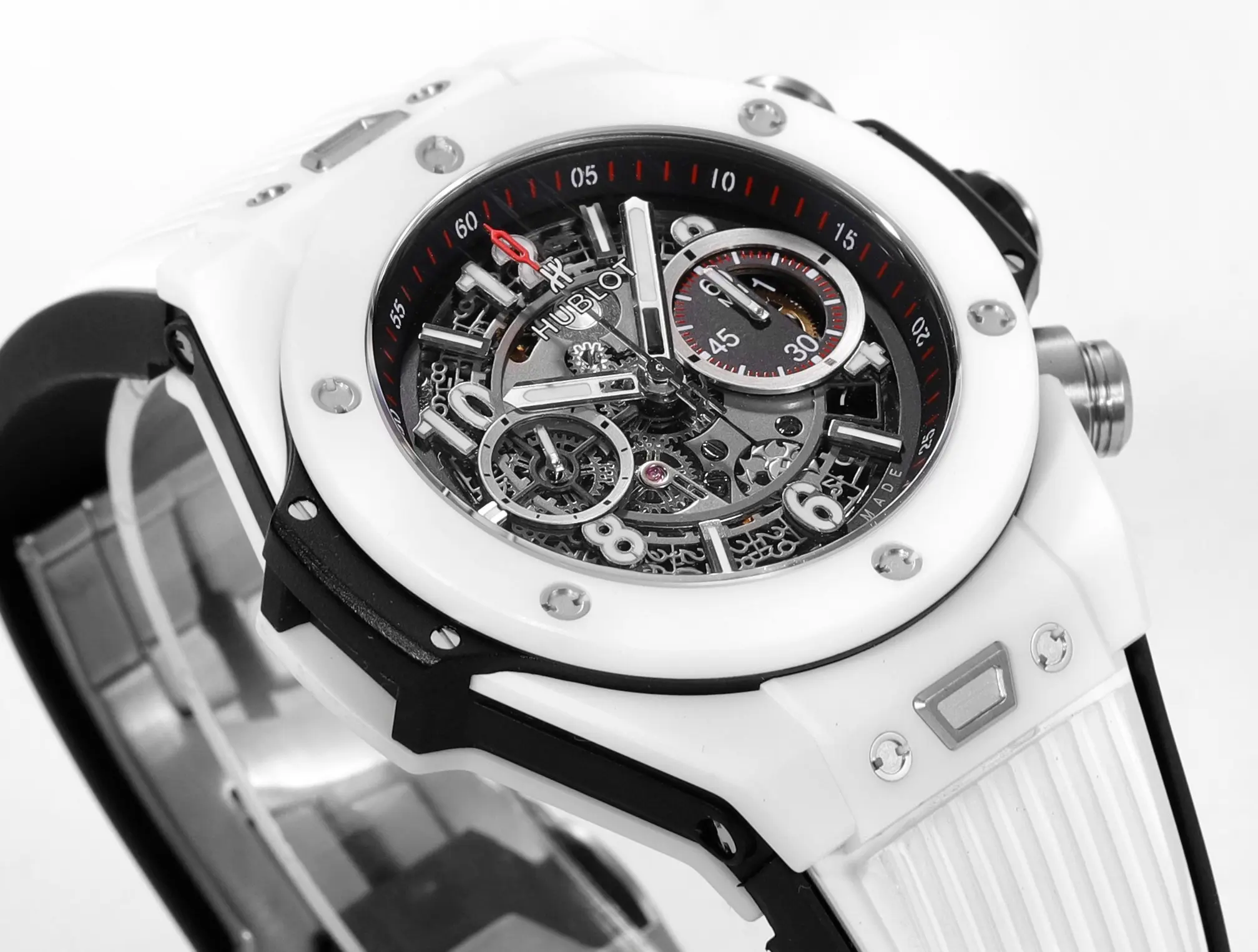 Efficient APS Factory HUBLOT Big Bang Unico White Ceramic Chronograph Watch with Rubber Strap – Super Clone Edition 4679