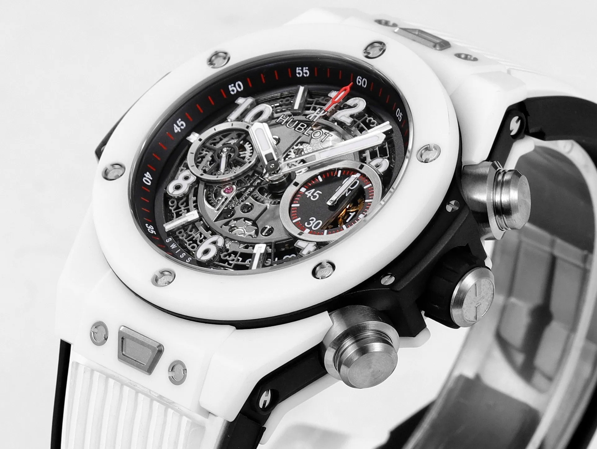 Efficient APS Factory HUBLOT Big Bang Unico White Ceramic Chronograph Watch with Rubber Strap – Super Clone Edition 4679