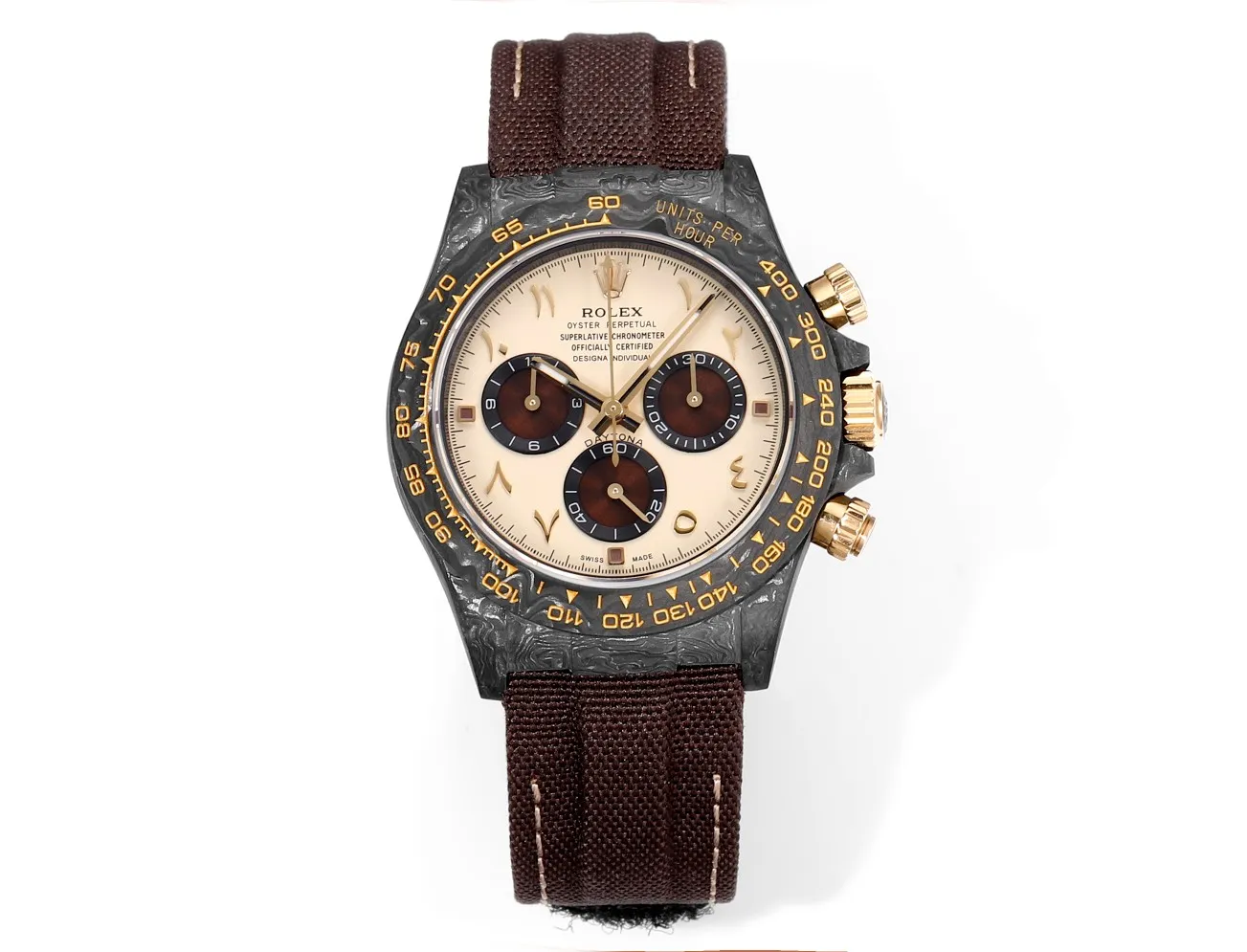HighPerformance Rolex Daytona Carbon Fiber Custom Edition Watch – Black with Brown Strap by VSF Watches Official 15