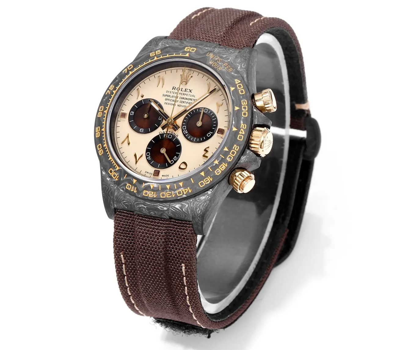 HighPerformance Rolex Daytona Carbon Fiber Custom Edition Watch – Black with Brown Strap by VSF Watches Official 15