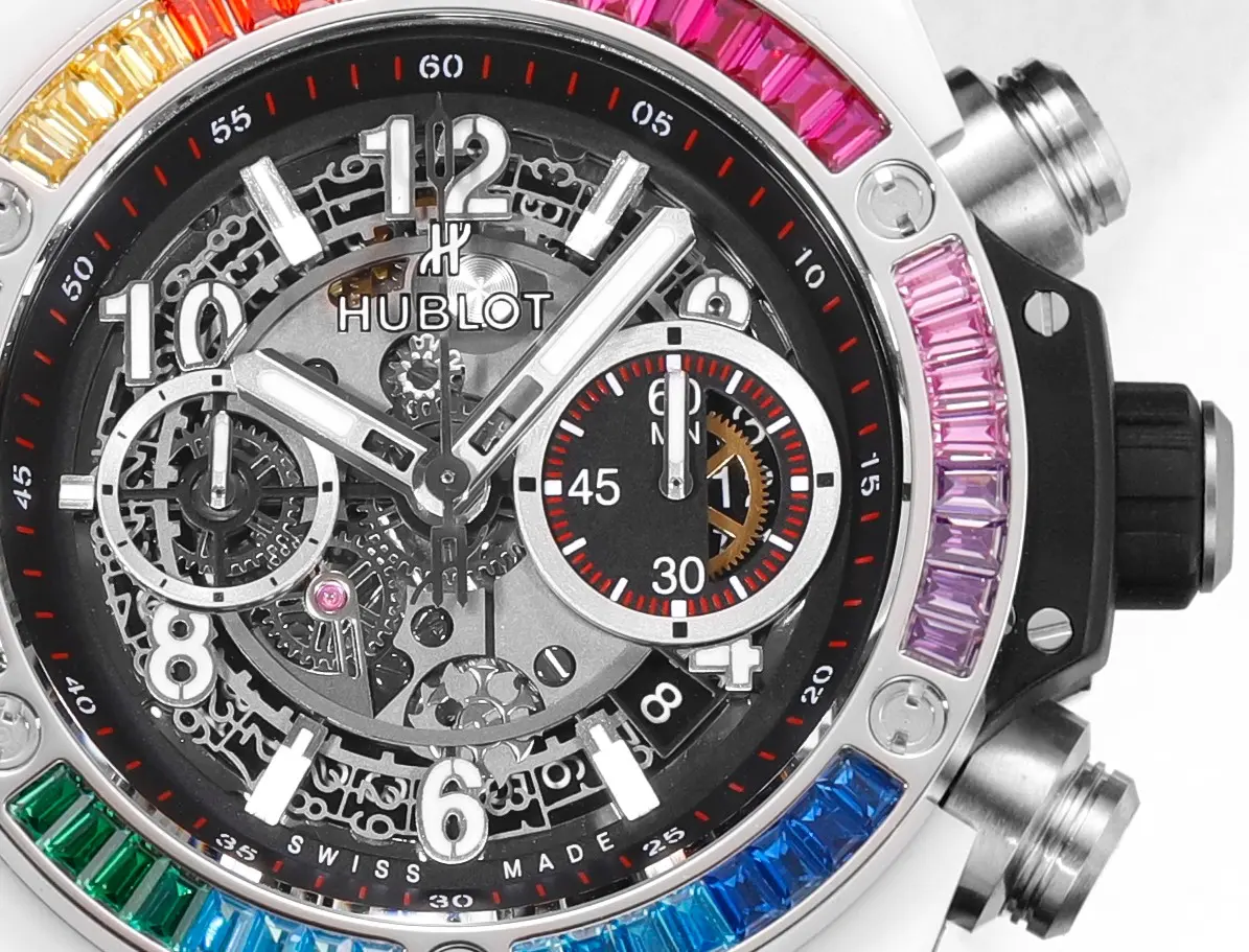 Unisex V6 Factory Hublot Big Bang Unico Rainbow Ceramic Watch – White with Multicolor Bezel, Automatic Chronograph, 45mm, Super Clone Edition 7934