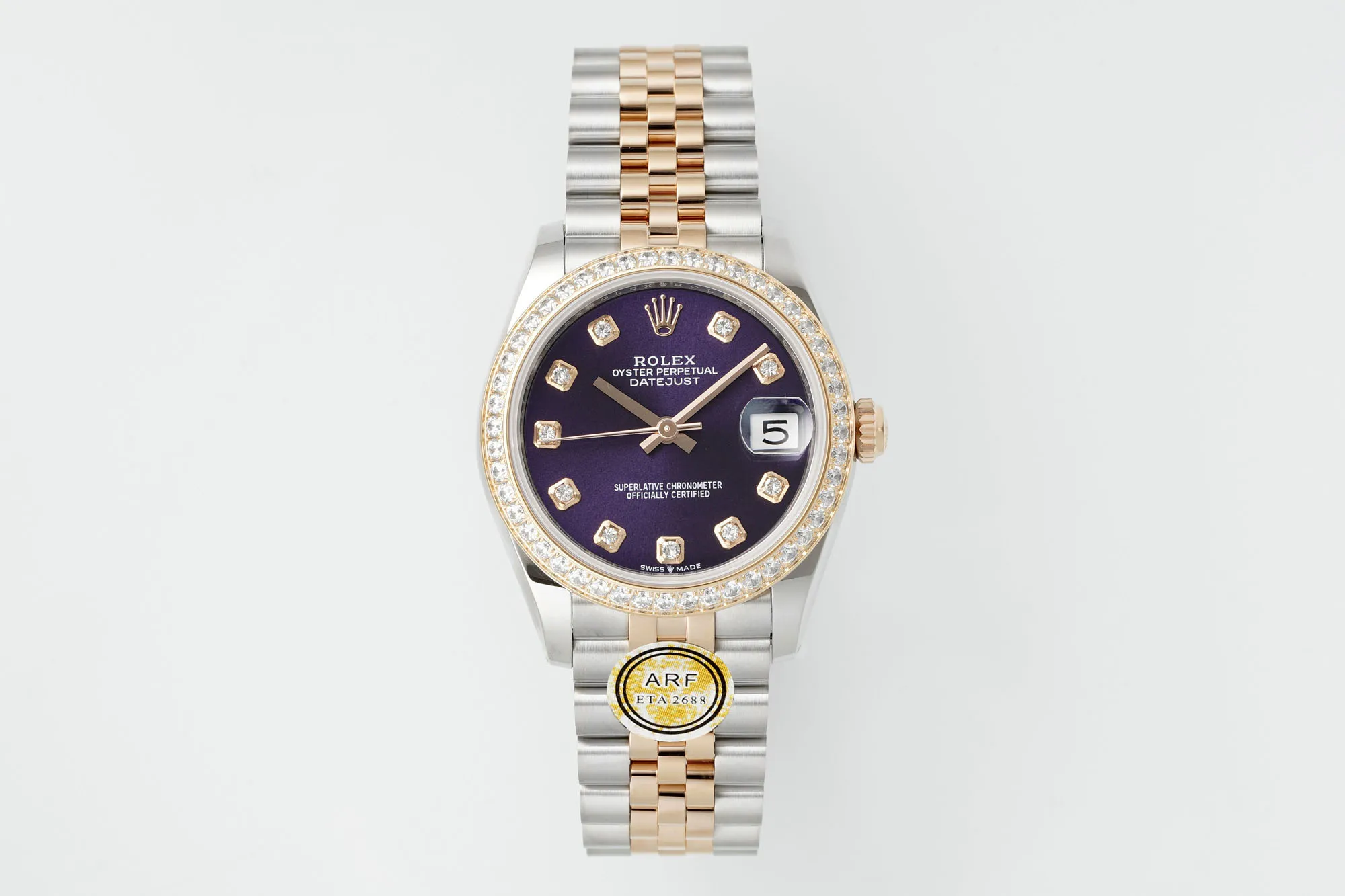 AR Factory Rolex Datejust 31mm Aubergine Dial Diamond Bezel Two-Tone Jubilee Bracelet Ladies Watch Minimalist 4879