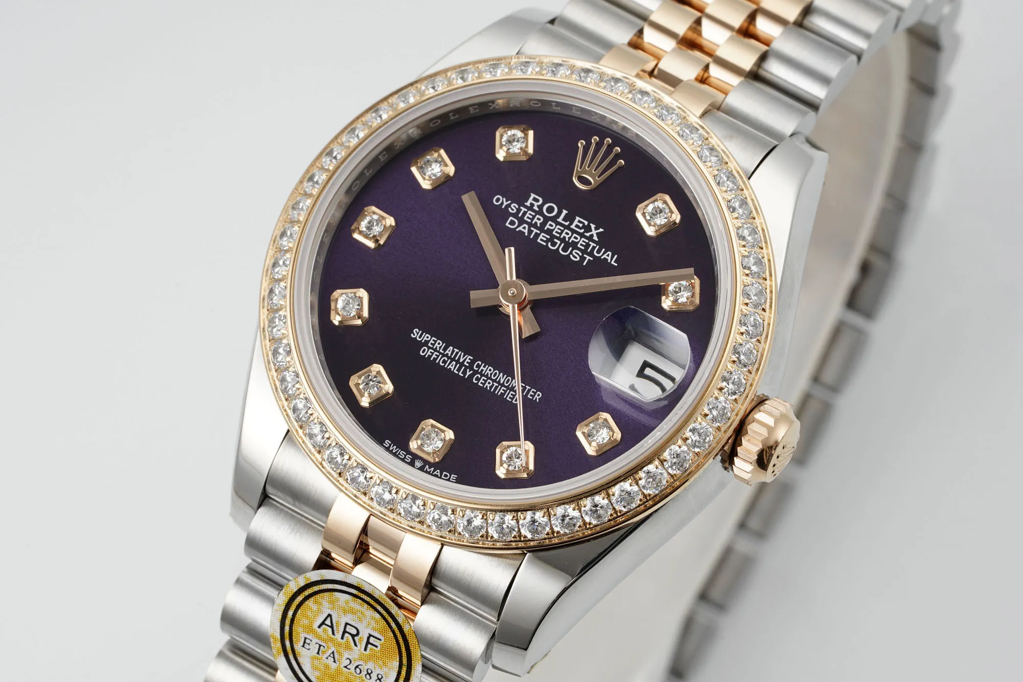 AR Factory Rolex Datejust 31mm Aubergine Dial Diamond Bezel Two-Tone Jubilee Bracelet Ladies Watch Minimalist 4879
