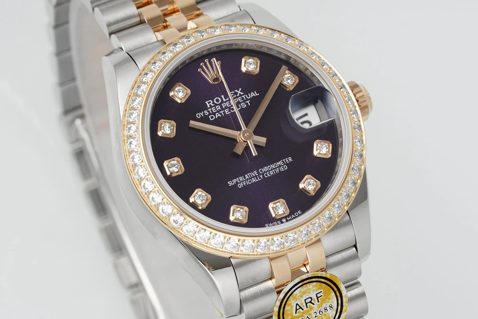 AR Factory Rolex Datejust 31mm Aubergine Dial Diamond Bezel Two-Tone Jubilee Bracelet Ladies Watch Minimalist 4879