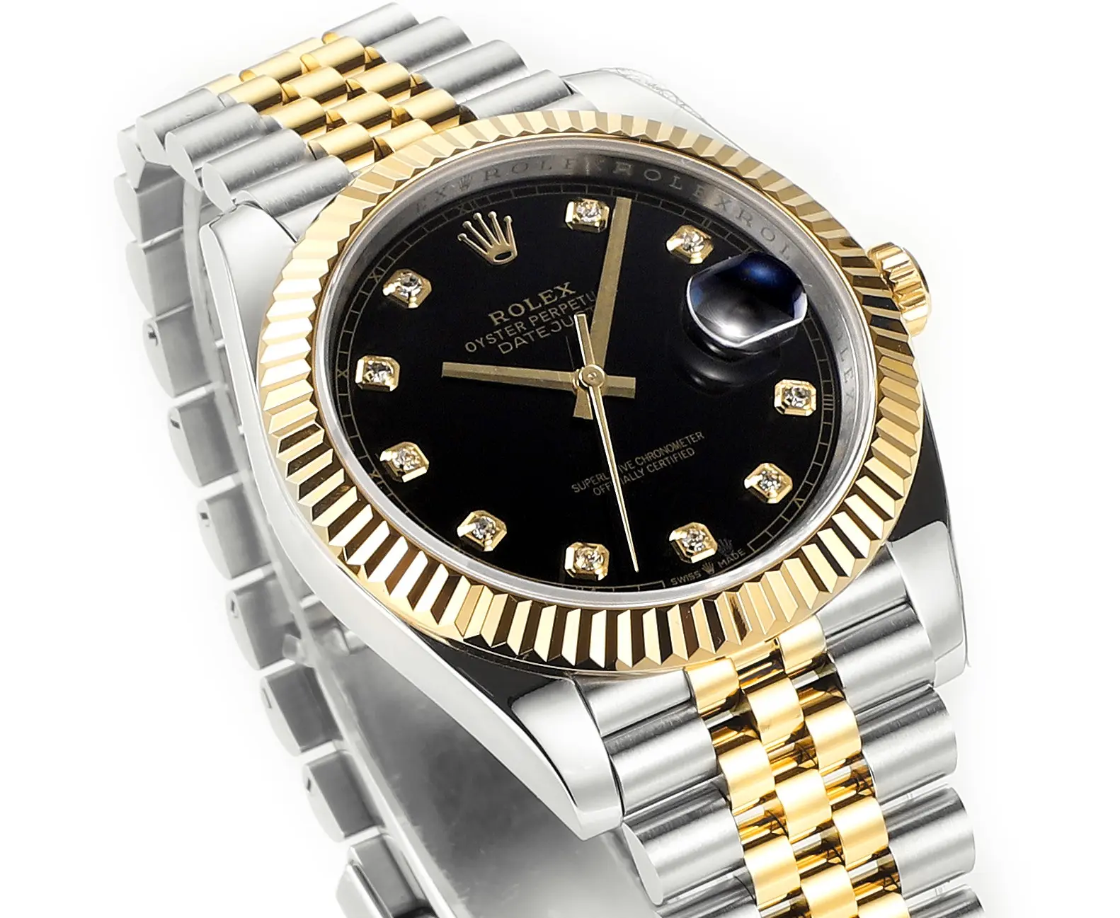 TimelessDesign Rolex Datejust 41mm Watch – Two-Tone Steel and Gold with Black Diamond Dial – Super Clone 111