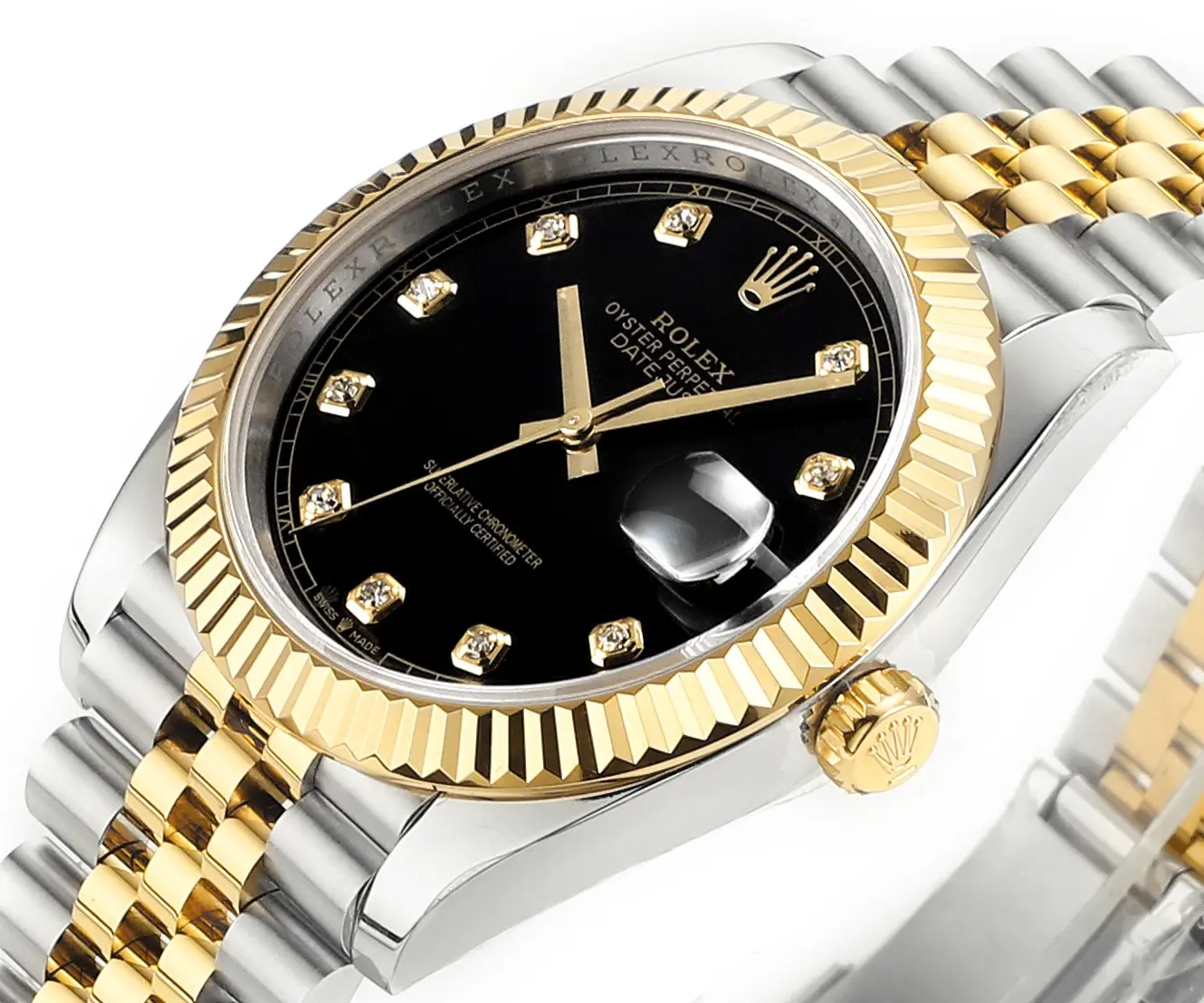 TimelessDesign Rolex Datejust 41mm Watch – Two-Tone Steel and Gold with Black Diamond Dial – Super Clone 111