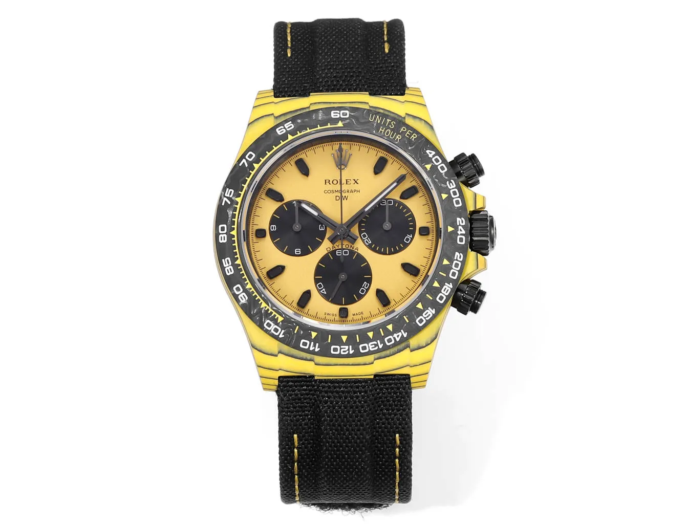 Rolex Daytona Carbon Fiber Night Glow Case Watch – Yellow with Black Strap by VSF Watches Official Store Reliable 97