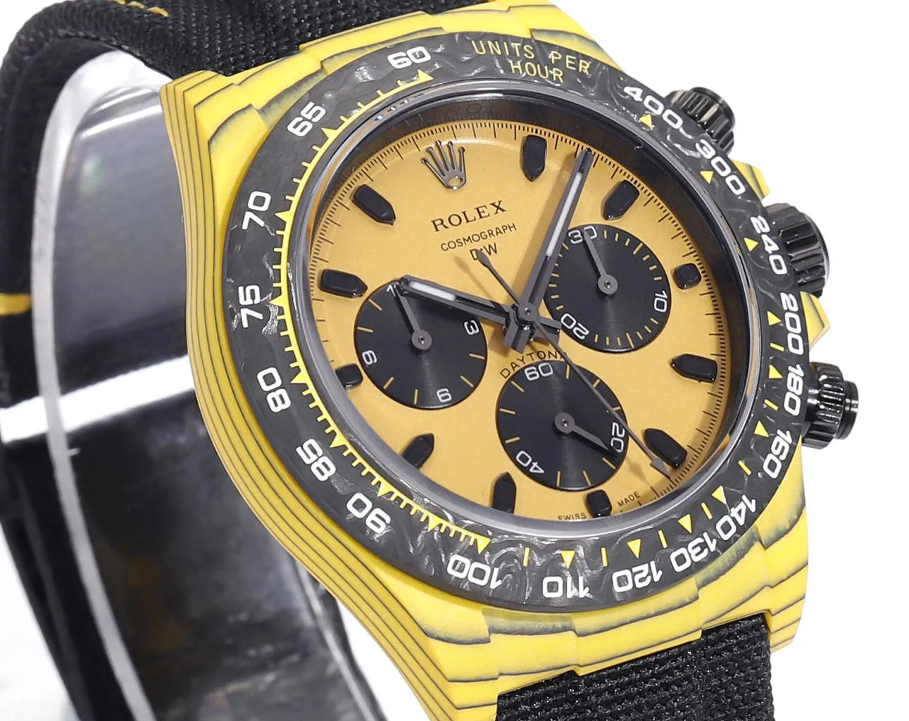 Rolex Daytona Carbon Fiber Night Glow Case Watch – Yellow with Black Strap by VSF Watches Official Store Reliable 97