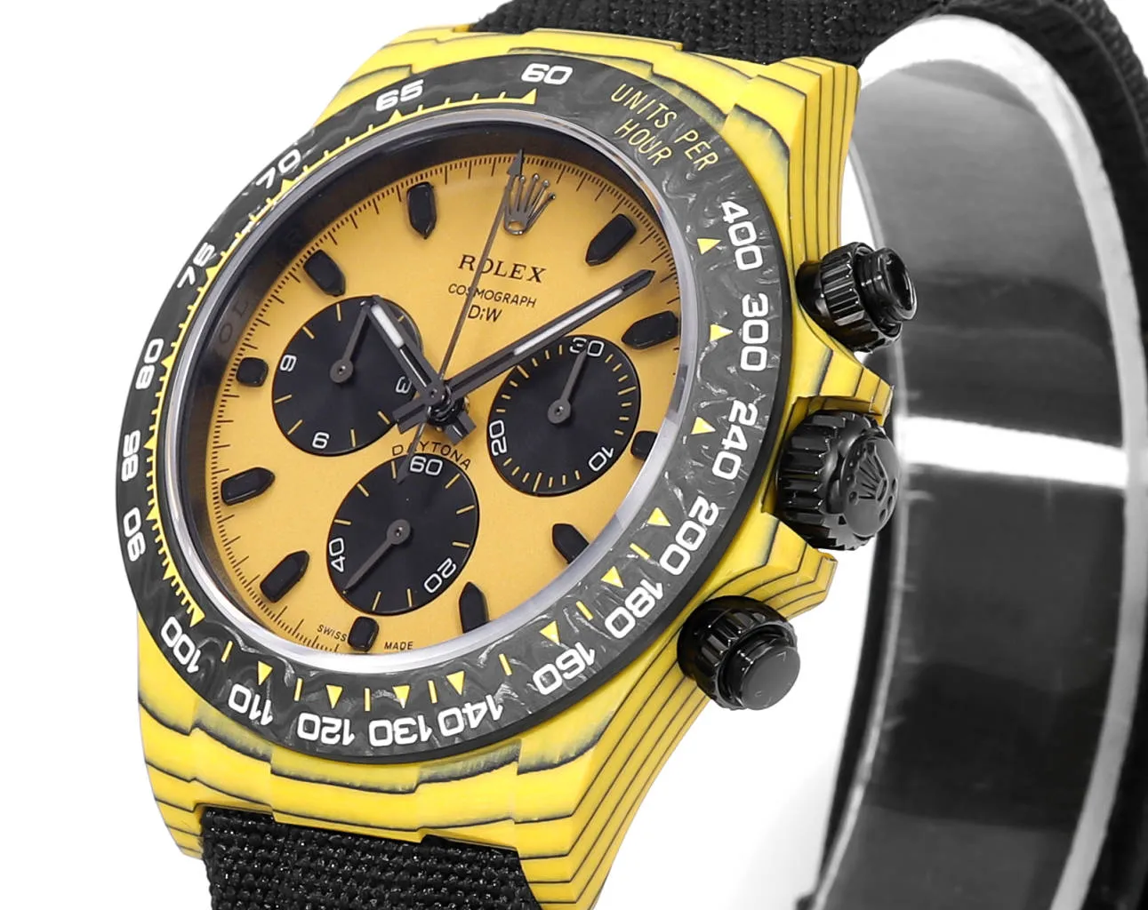 Rolex Daytona Carbon Fiber Night Glow Case Watch – Yellow with Black Strap by VSF Watches Official Store Reliable 97