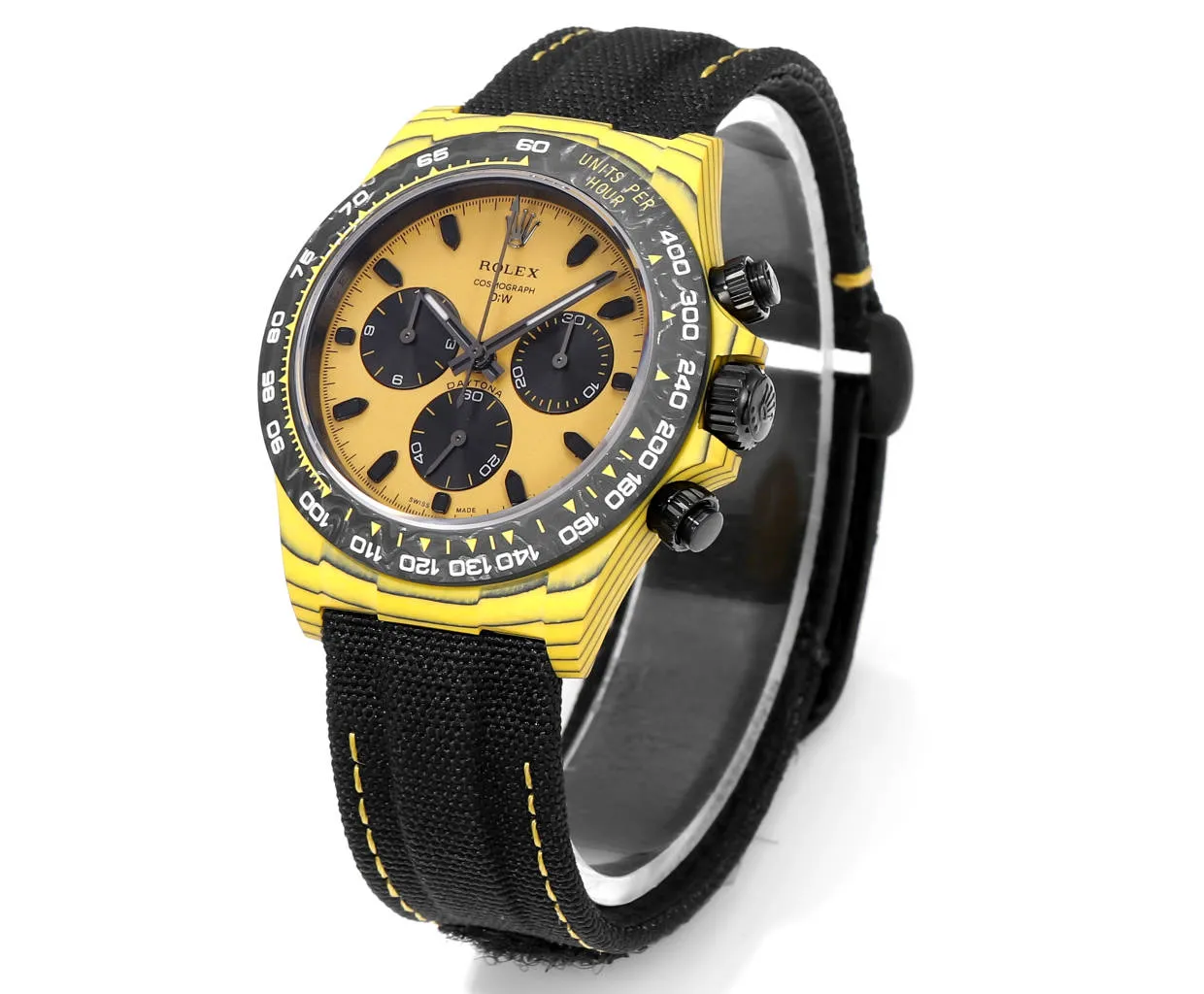 Rolex Daytona Carbon Fiber Night Glow Case Watch – Yellow with Black Strap by VSF Watches Official Store Reliable 97