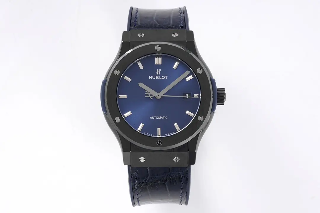 Durable ZF Factory Hublot  Fusion Ceramic Watch – Black Ceramic Case, Blue Dial, Crocodile Leather Strap, Super Clone by GSF 1350