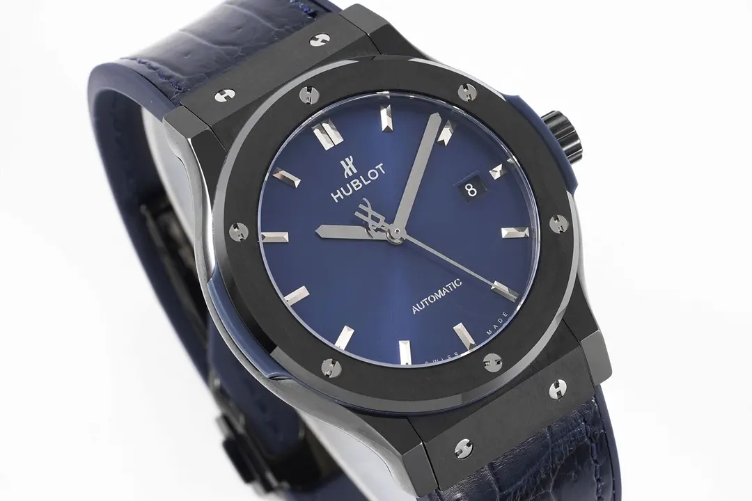 Durable ZF Factory Hublot  Fusion Ceramic Watch – Black Ceramic Case, Blue Dial, Crocodile Leather Strap, Super Clone by GSF 1350