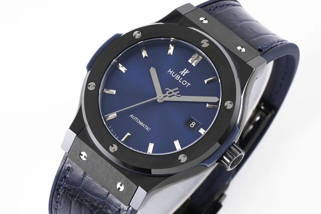 Durable ZF Factory Hublot  Fusion Ceramic Watch – Black Ceramic Case, Blue Dial, Crocodile Leather Strap, Super Clone by GSF 1350