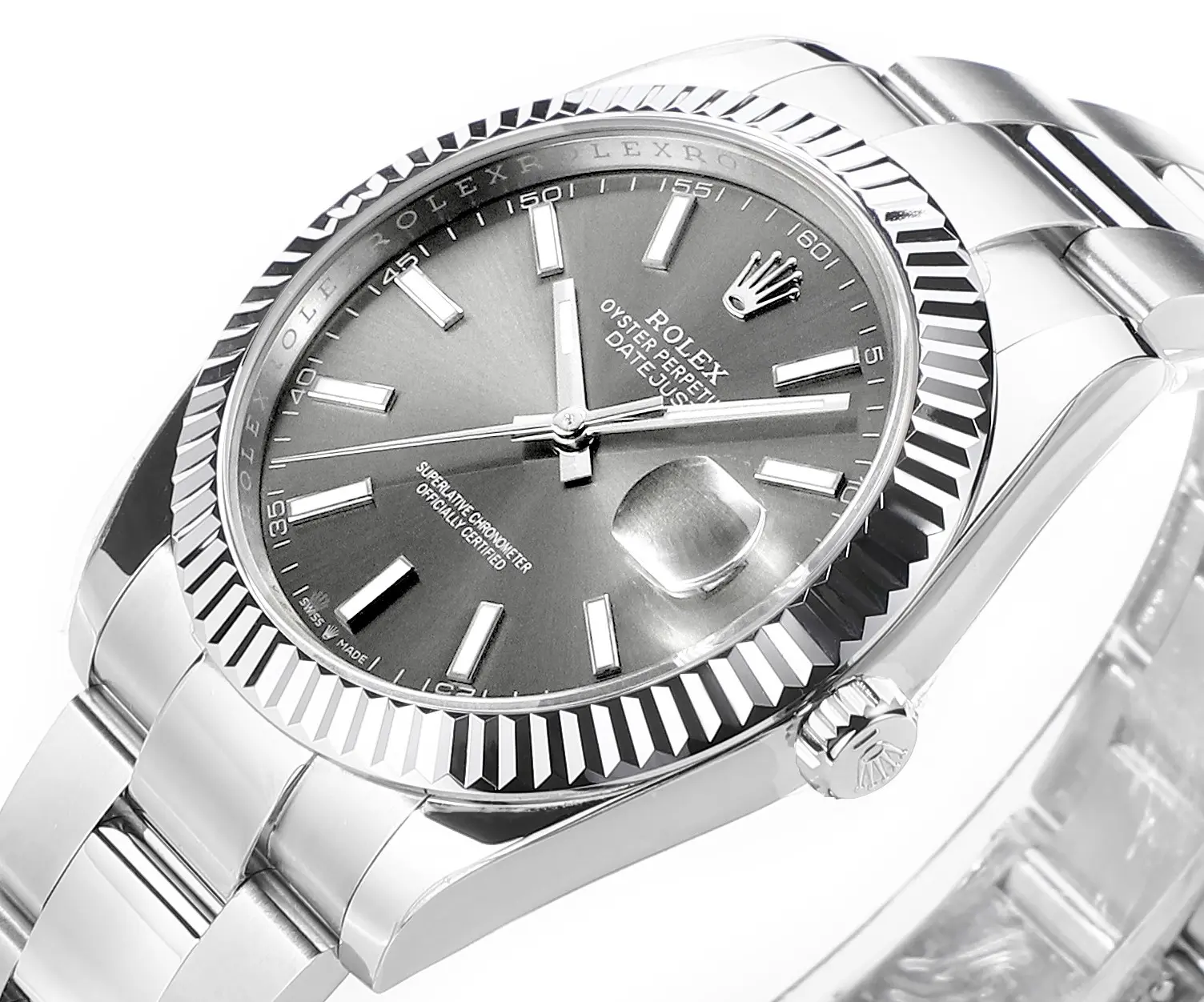 Rolex Datejust 41mm Watch – Silver Fluted Bezel, Grey Dial, Stainless Steel Bracelet, Super Clone VSF Rolex ModernLook 121