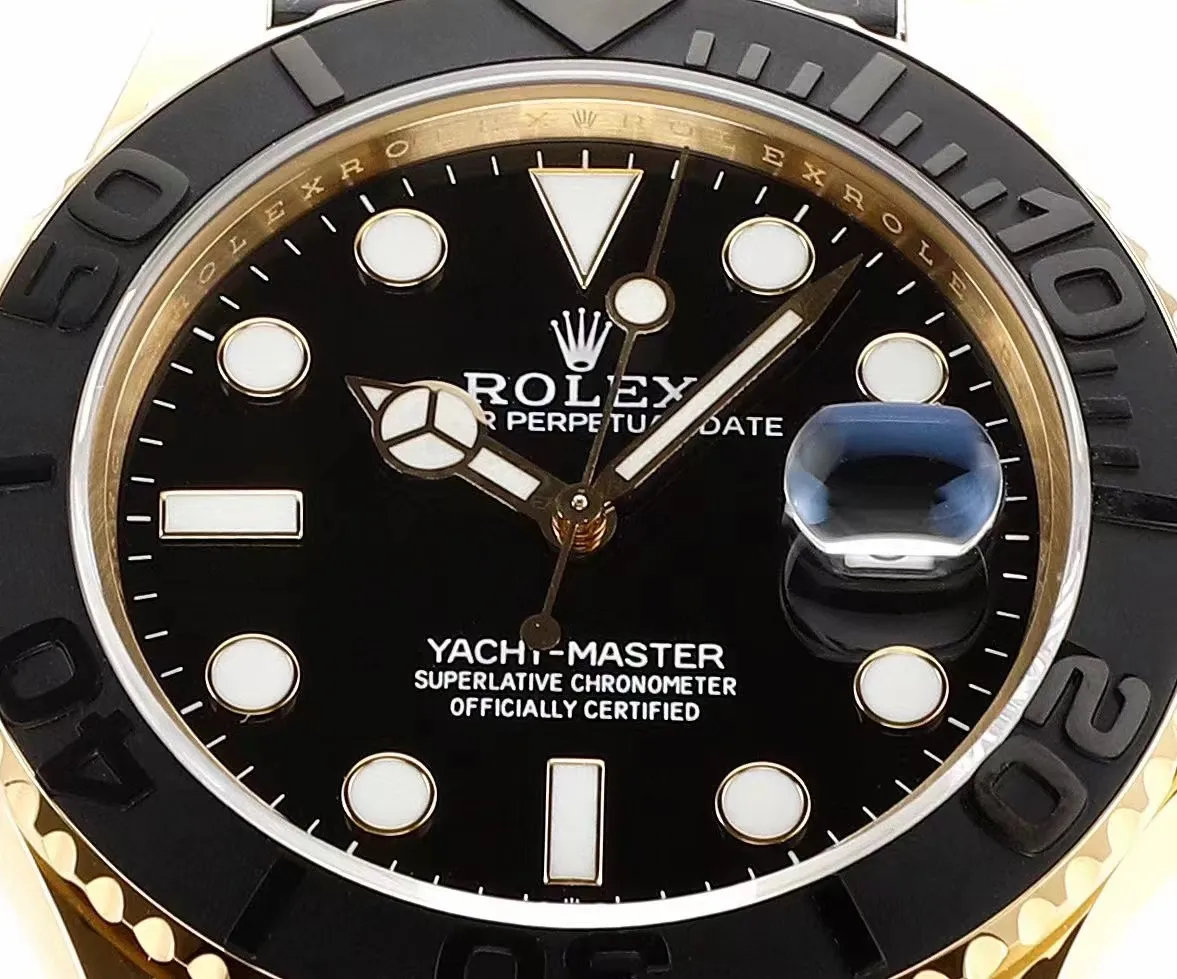 VS Factory Rolex Yacht-Master 42mm Yellow Gold Black Dial Oysterflex Rubber Strap Luxury Men’s Watch Sporty 342