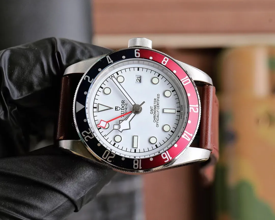 Tudor Black Bay GMT White Dial Red Blue Pepsi Bezel Brown Leather Strap Men’s Luxury Watch Trendsetting 4290
