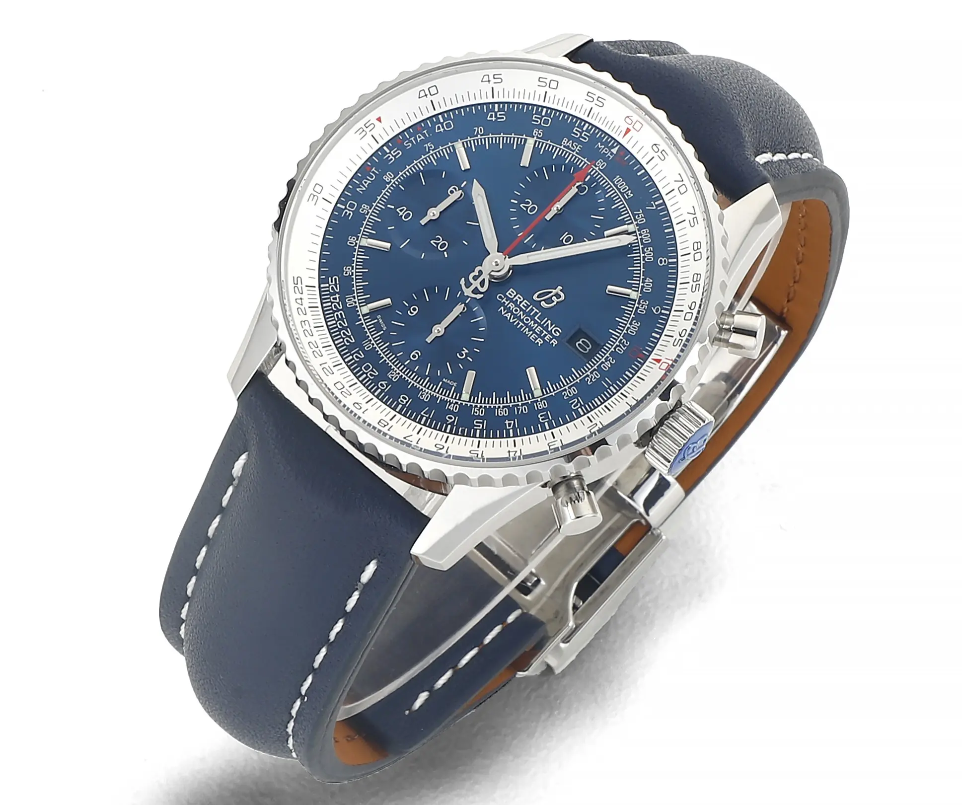 Cozy OM Factory BLS Navitimer Chronograph Blue Leather Super Clone Breitling Replica Watch 2436