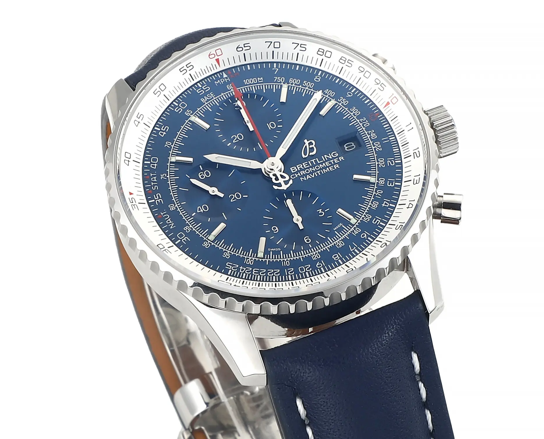 Cozy OM Factory BLS Navitimer Chronograph Blue Leather Super Clone Breitling Replica Watch 2436
