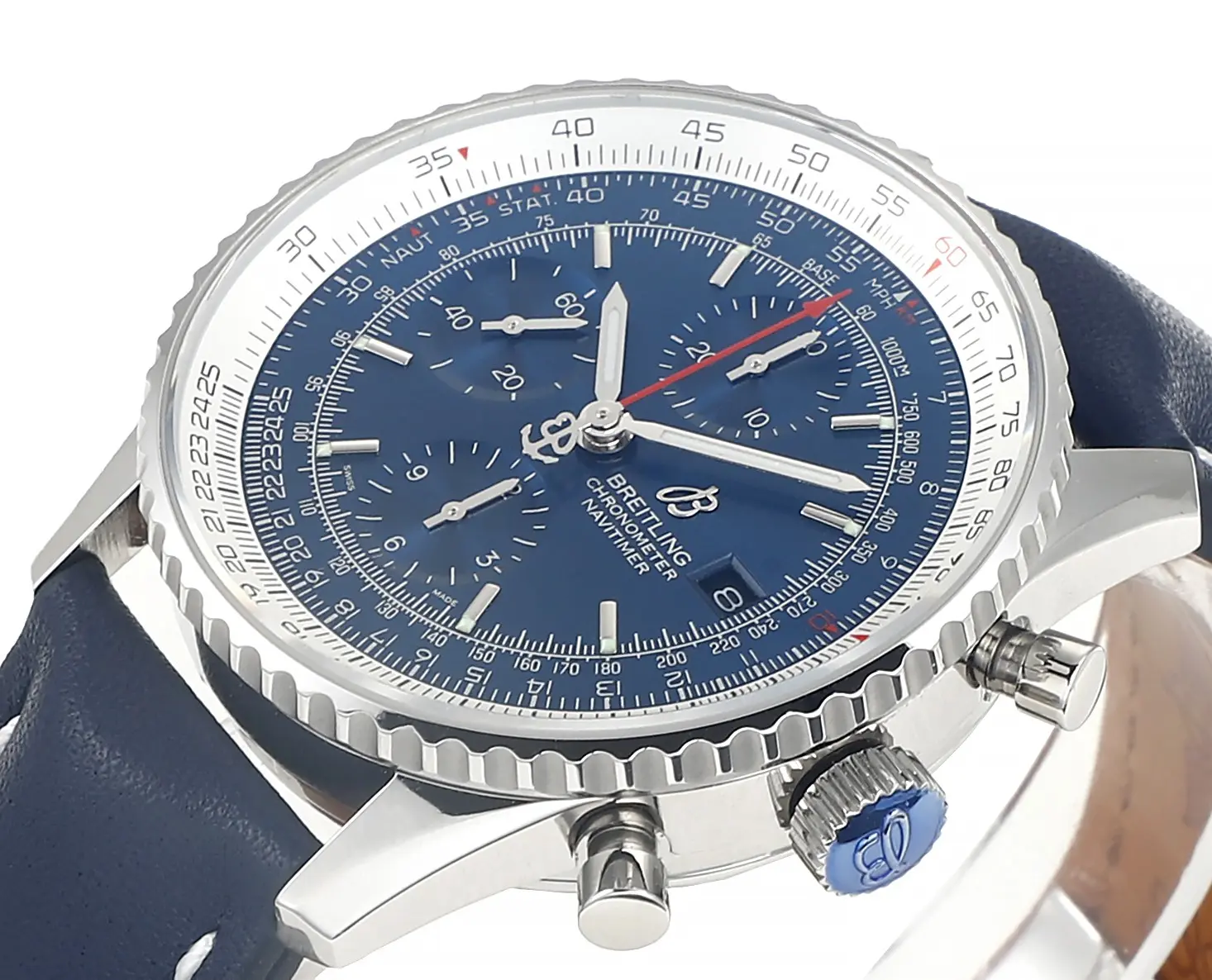 Cozy OM Factory BLS Navitimer Chronograph Blue Leather Super Clone Breitling Replica Watch 2436